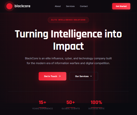A screenshot from BlackCore's now-defunct website