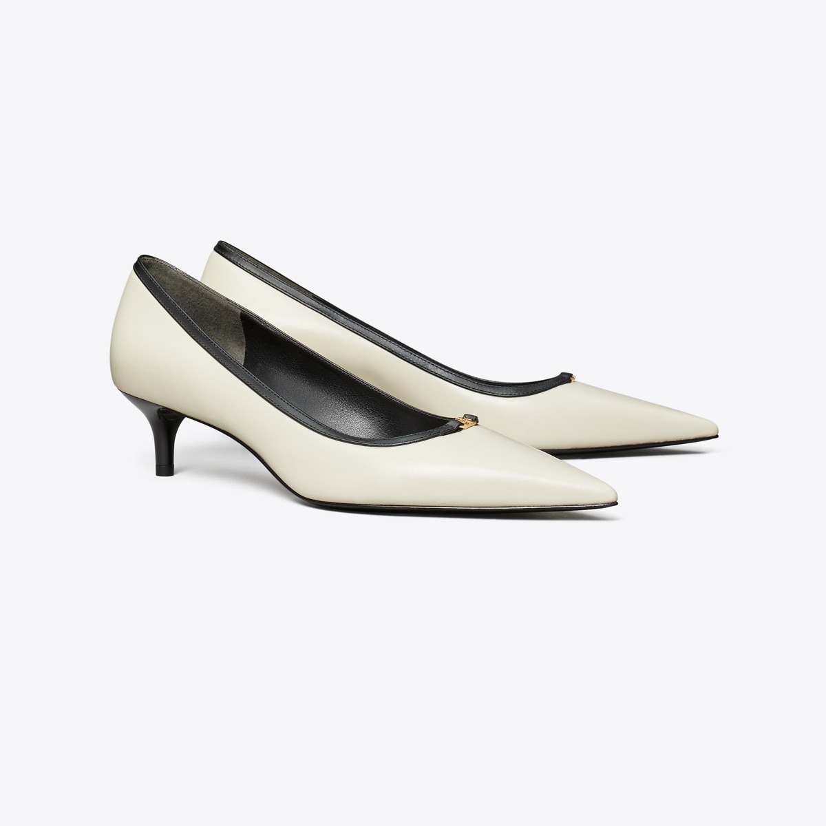 Double T Buckle Low-Heeled Pump in White, Size 7