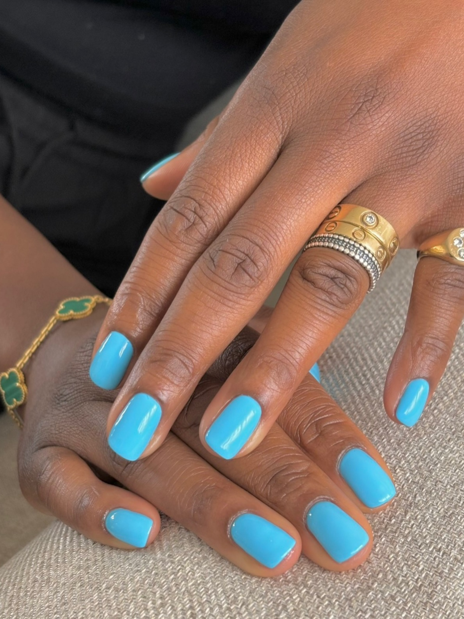 Square nails in a sky blue shade.