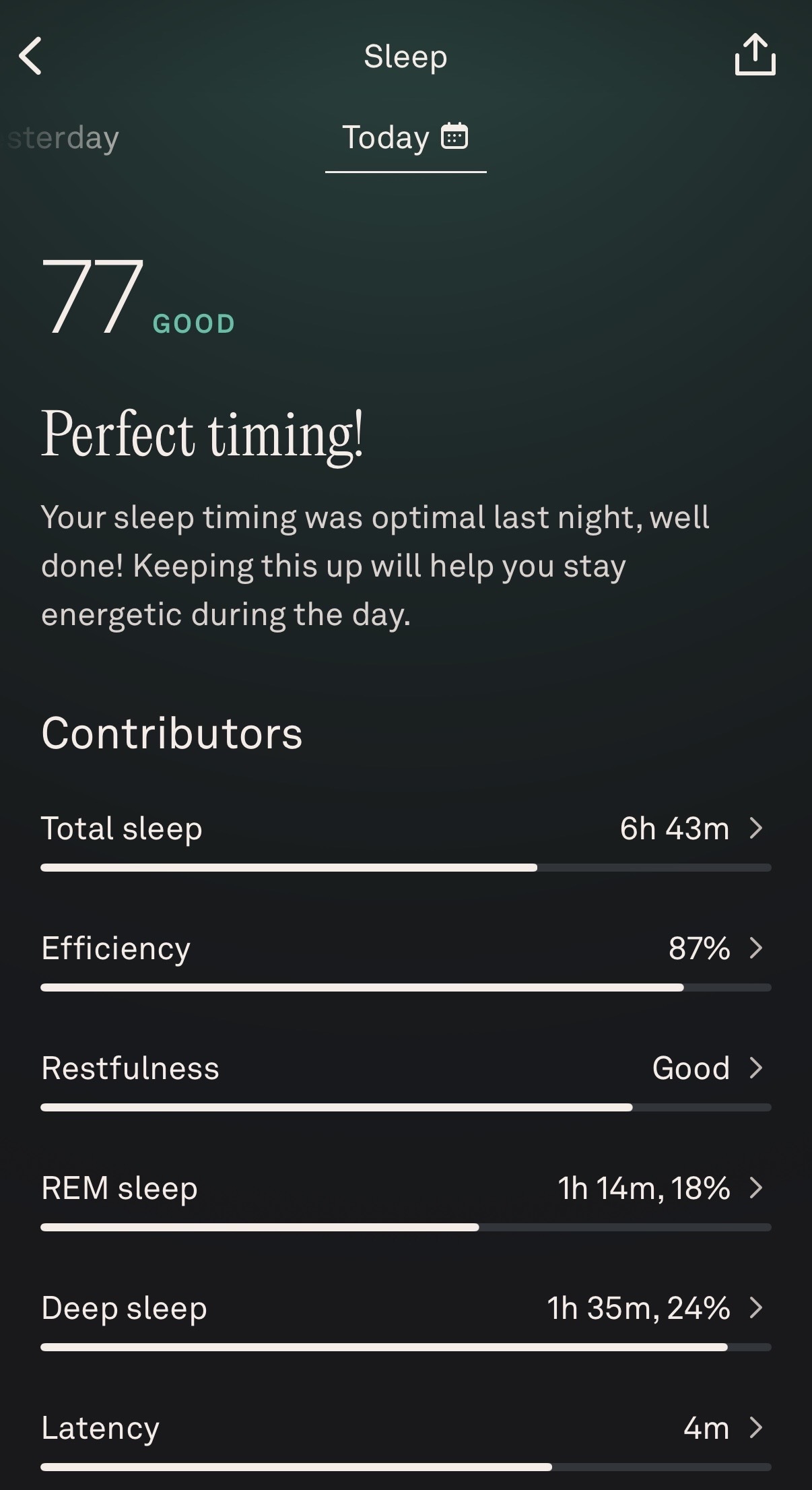 WWW associate beauty editor Alyssa Brascia's sleep score on her Oura Ring from August 11, 2026.