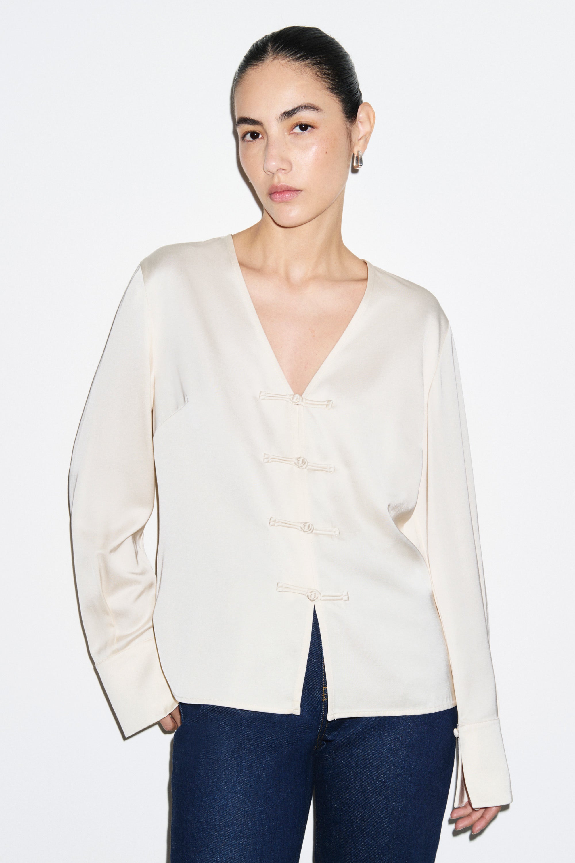 Saffron Knot Fastening Satin Shirt