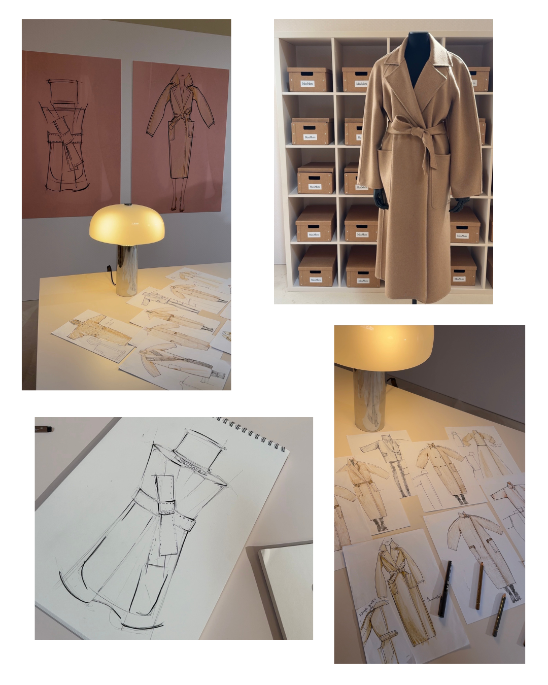 Photo collage of sketches and displays for Max Mara's Le Parfum