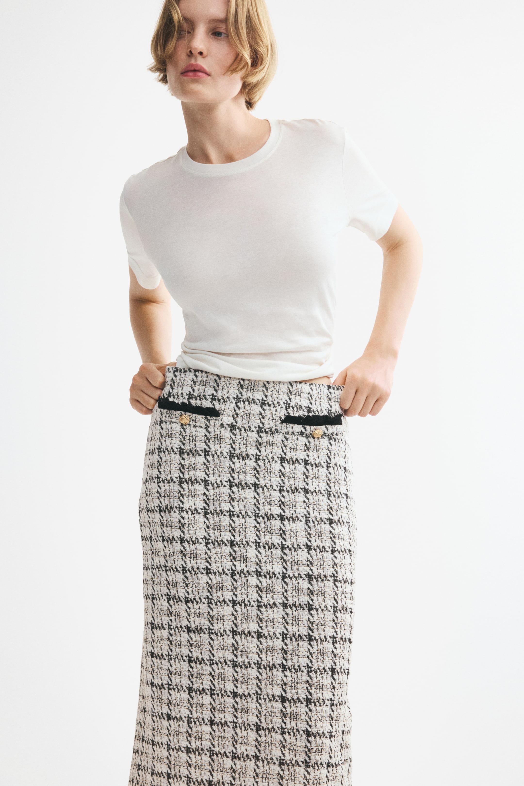 Fringed Boucl&eacute;-Knit Skirt