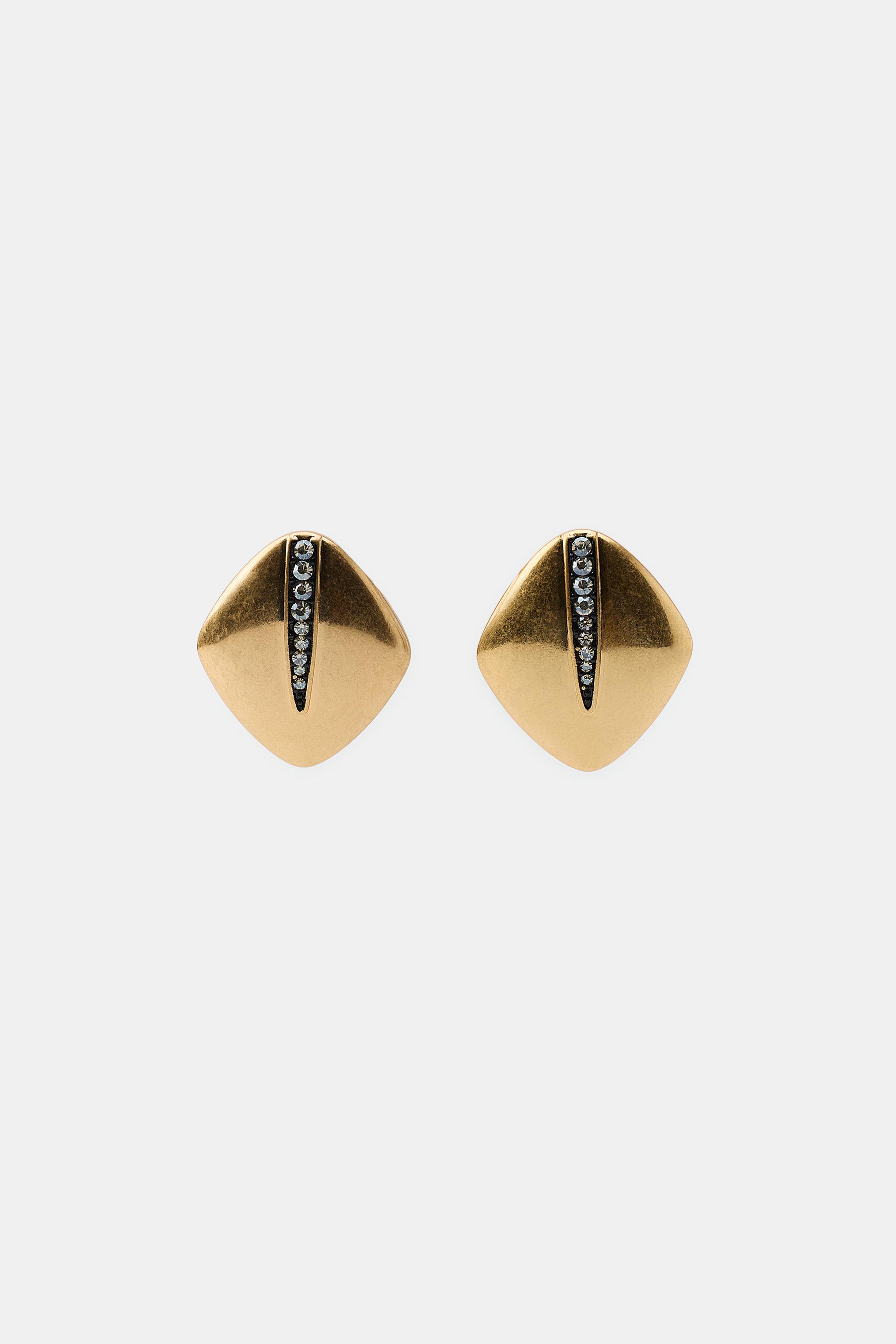 Rhinestone Diamond Stud Earrings - Golden - M