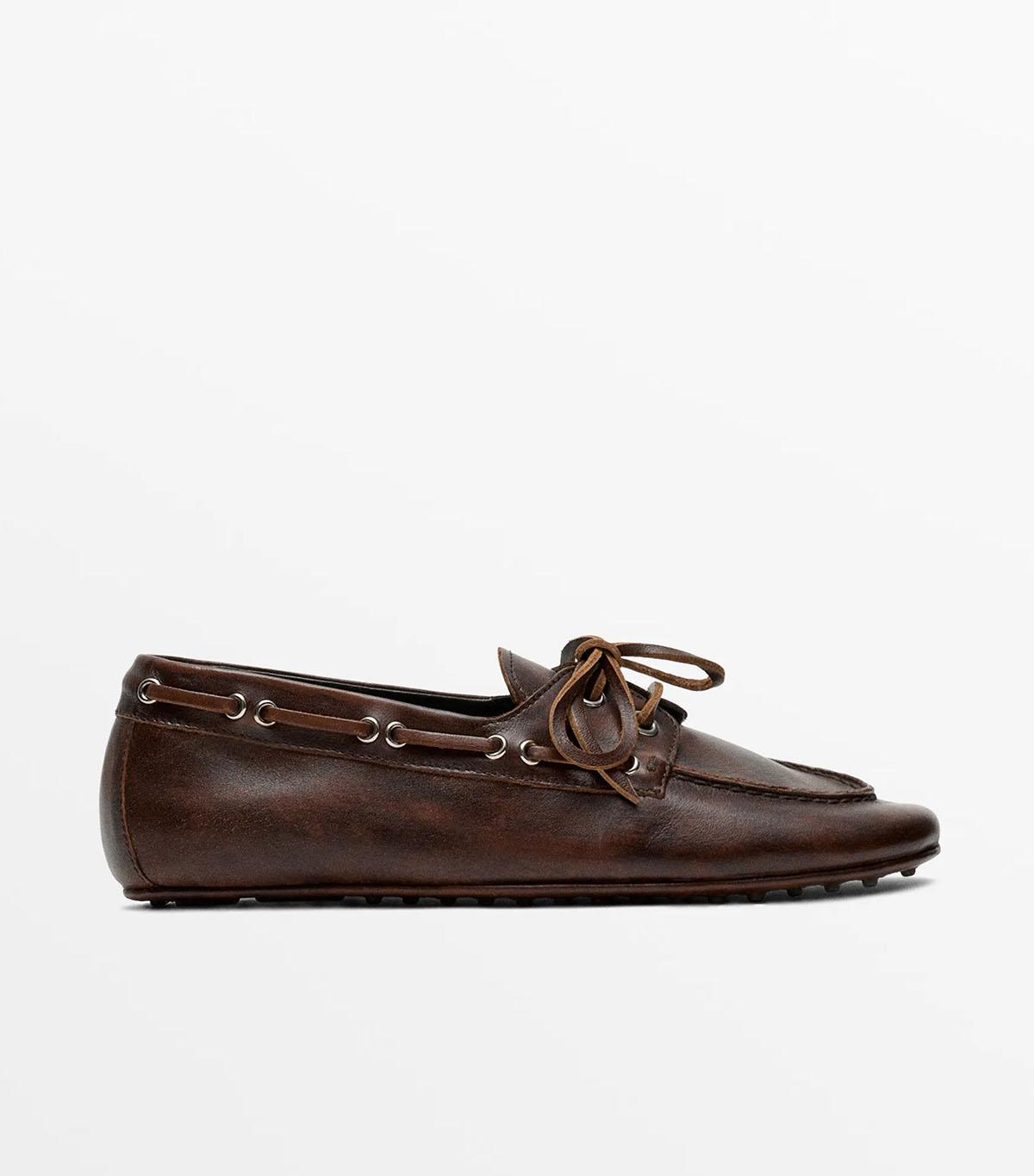 Massimo Dutti, Leather Lace-Up Boat Shoe