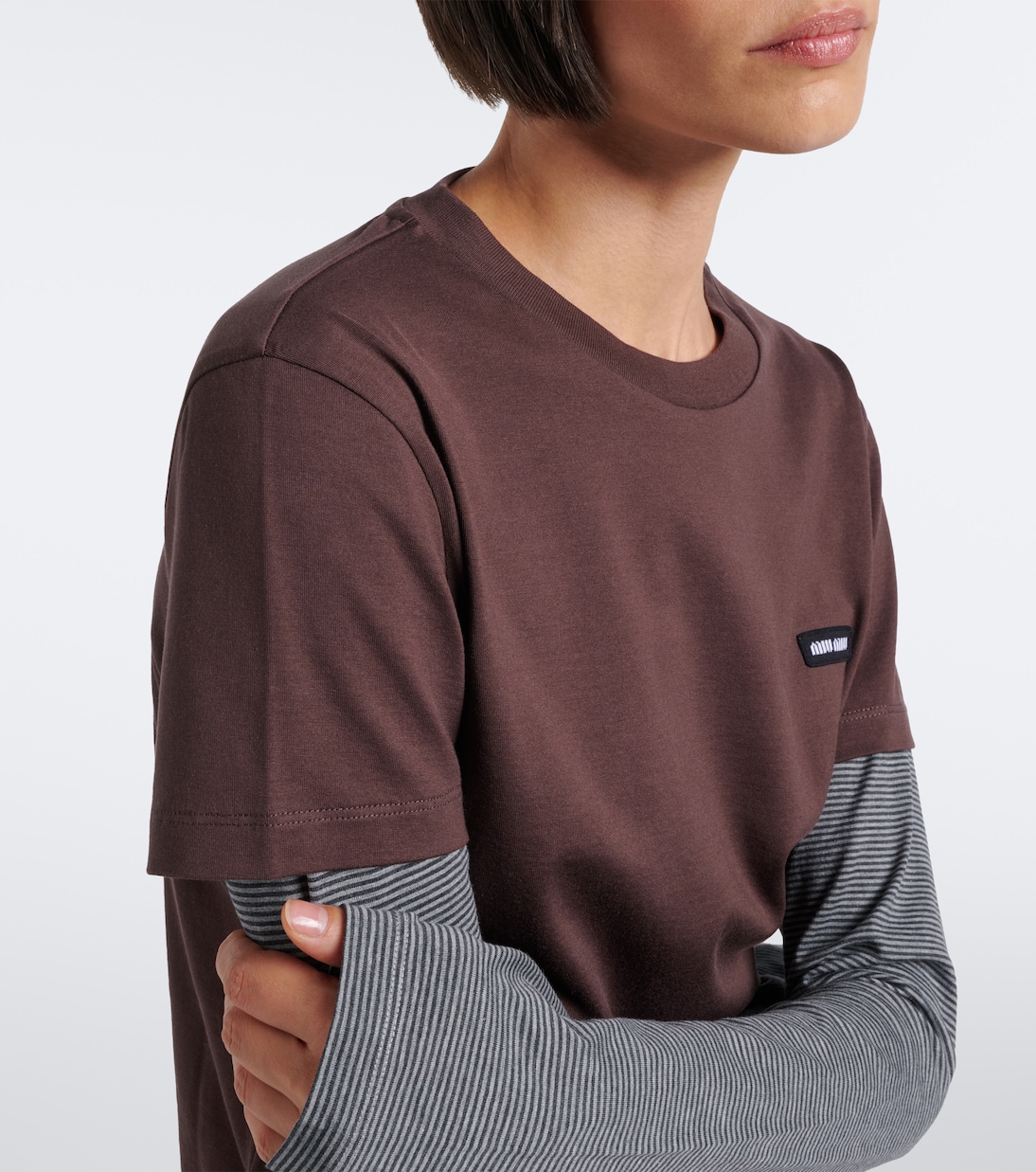 Layered Cotton Jersey T-Shirt in Brown - Miu Miu