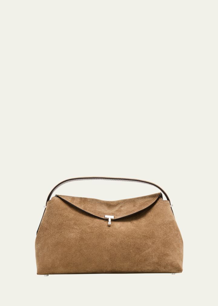 T Lock Suede Top-Handle Bag