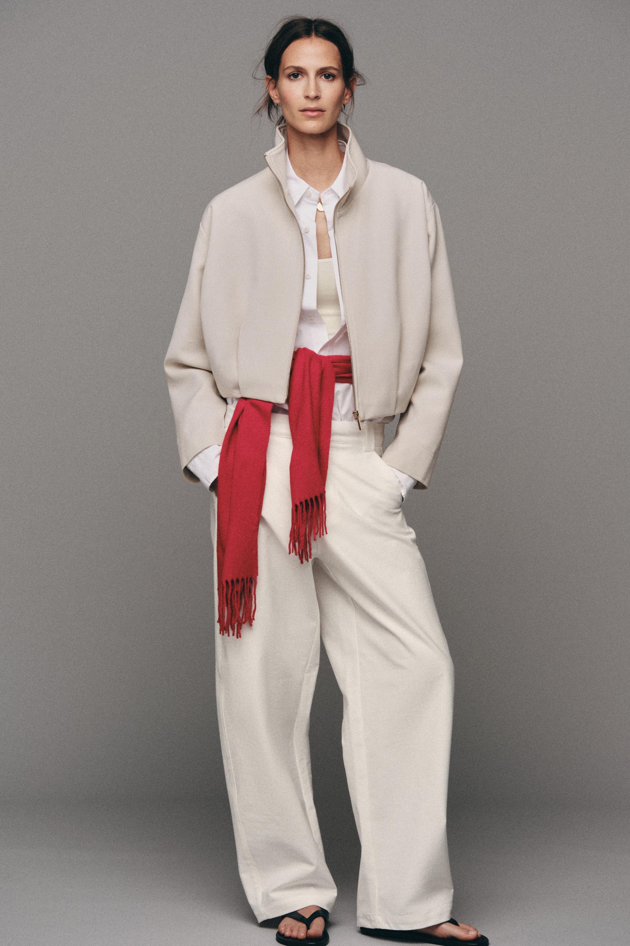 Stand-Up Collar Bomber Jacket - Ecru - Xs