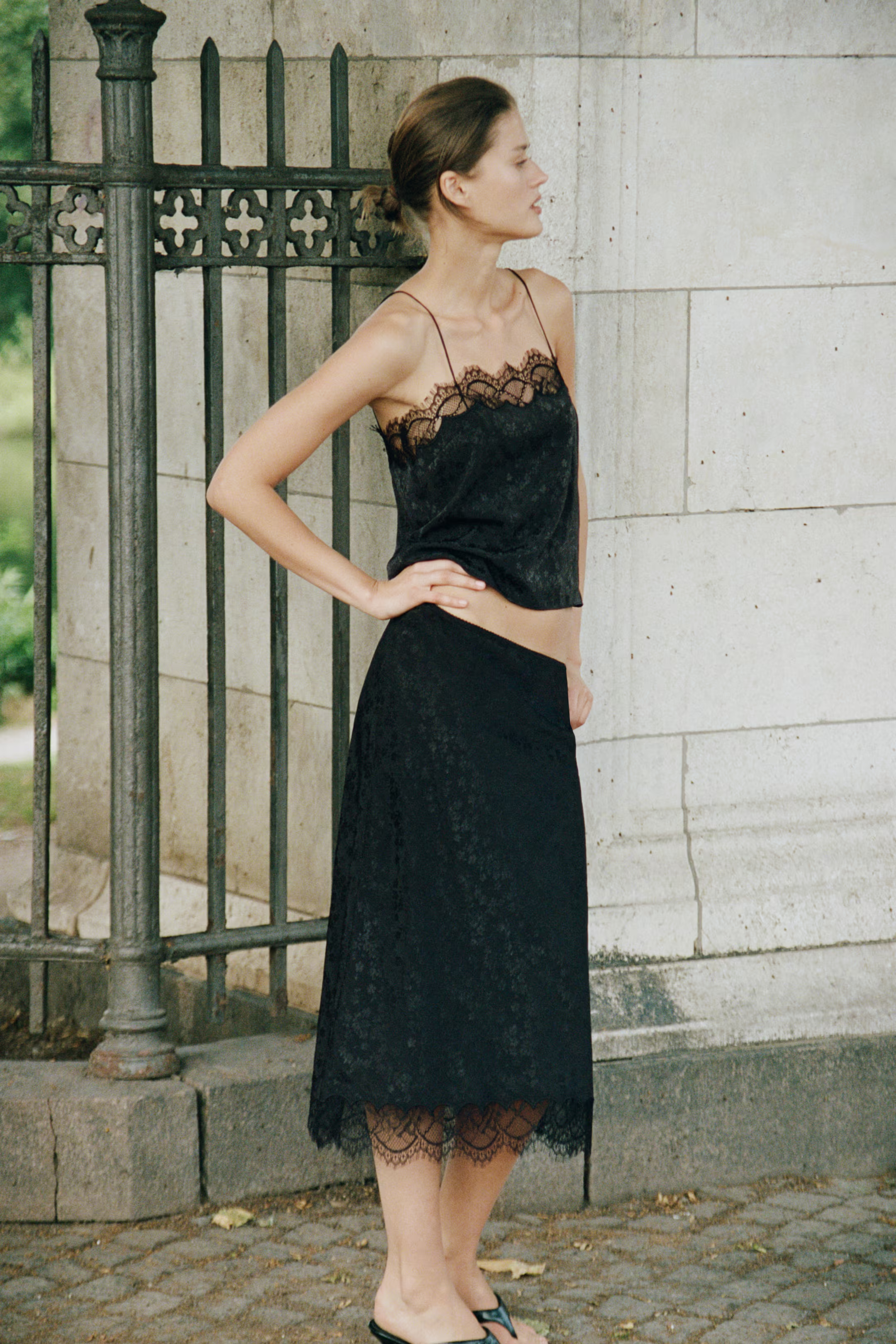H&M, Lace-Trimmed Midi Skirt