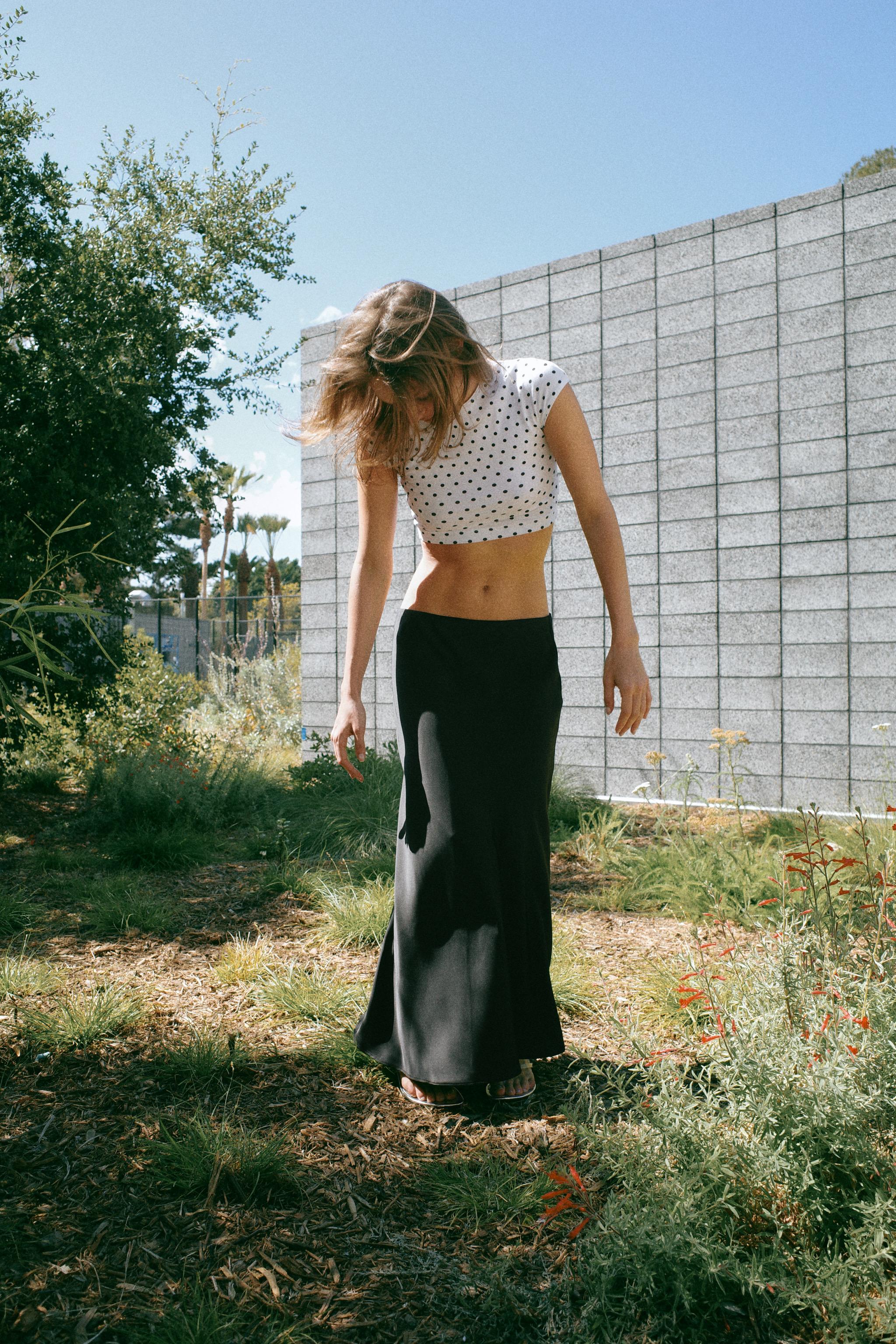 Satin Midi Skirt - Black - Xs