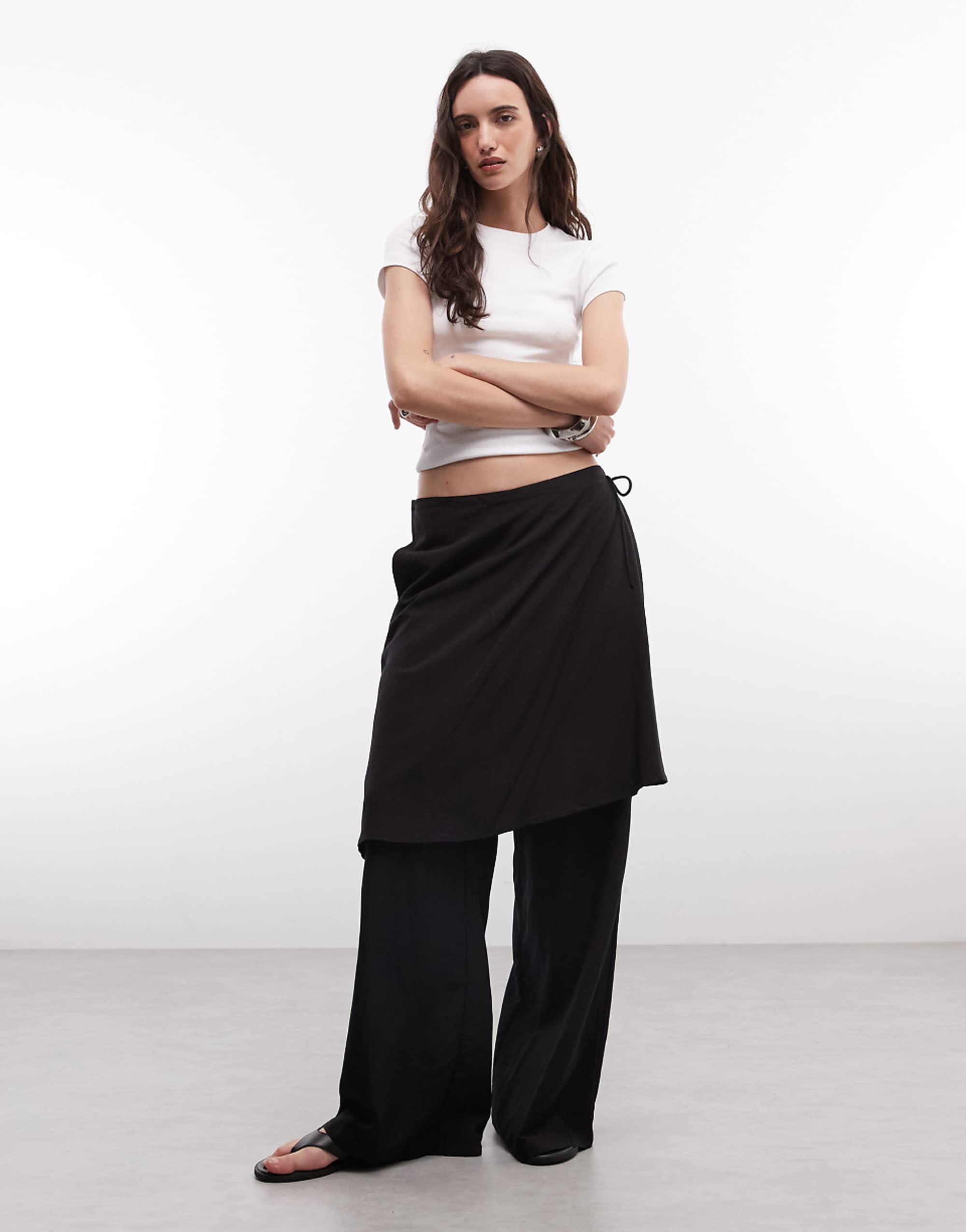 Asos Design Straight Leg Trousers With Skirt Detail in Black