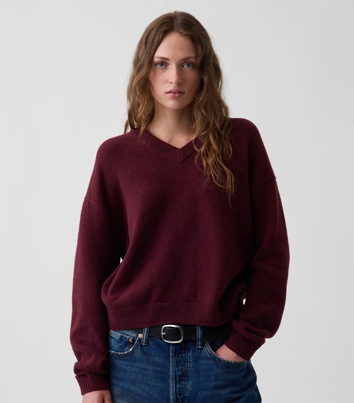 Gap, Cashsoft Oversized V-Neck Sweater in Noir Red