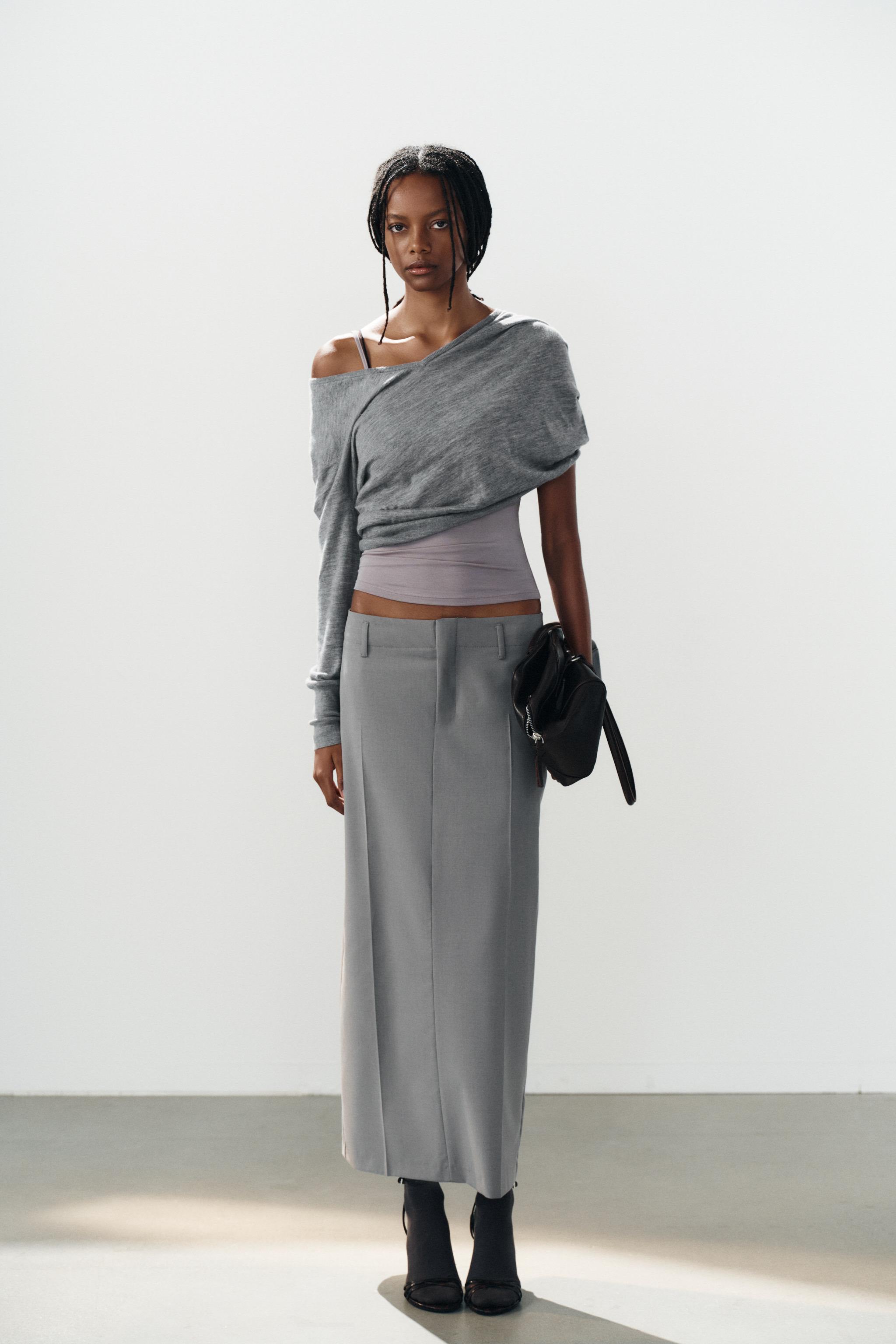 Midi Skirt With Belt Loops - Light Grey - Xs
