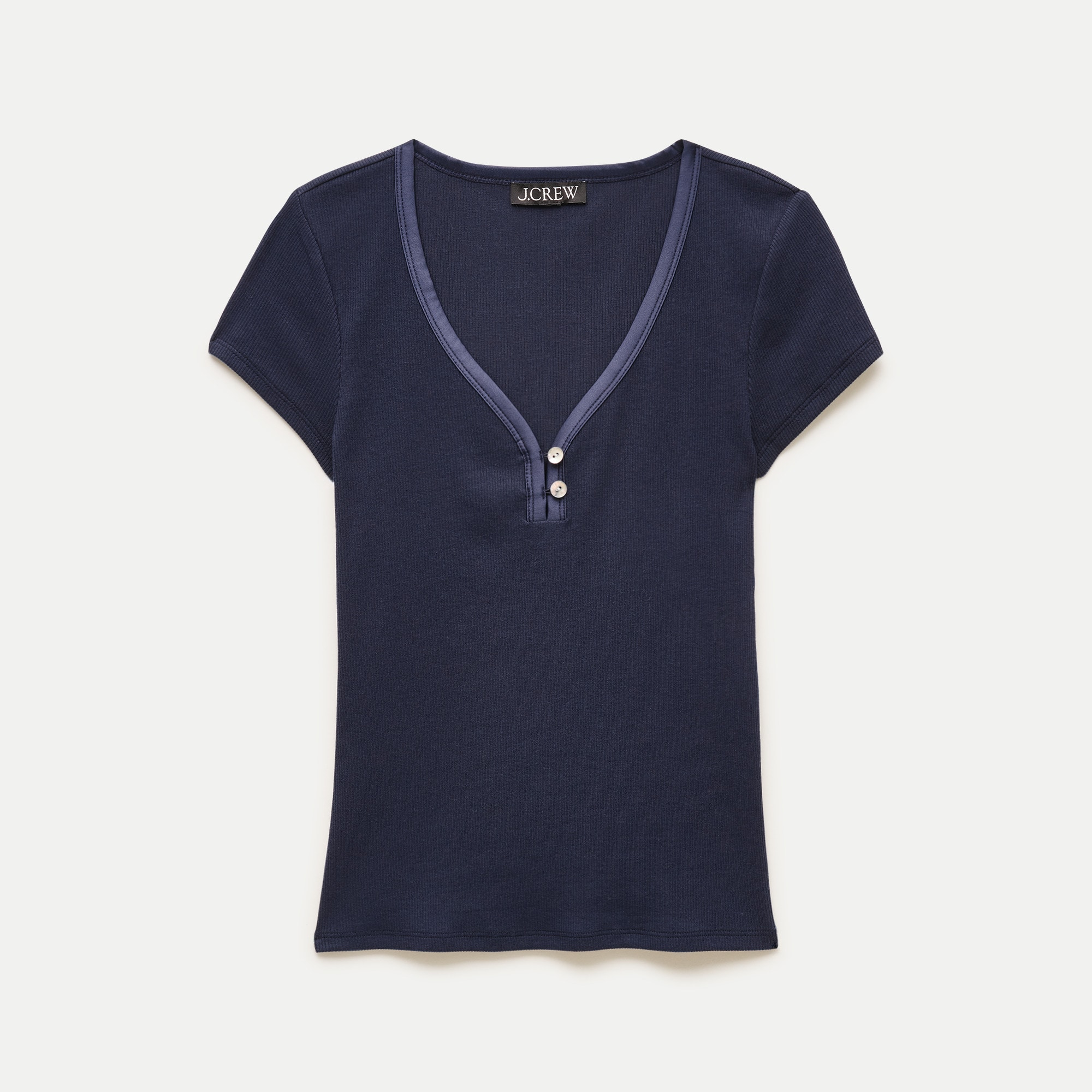 Perfect Rib V-Neck Henley With Satin Trim