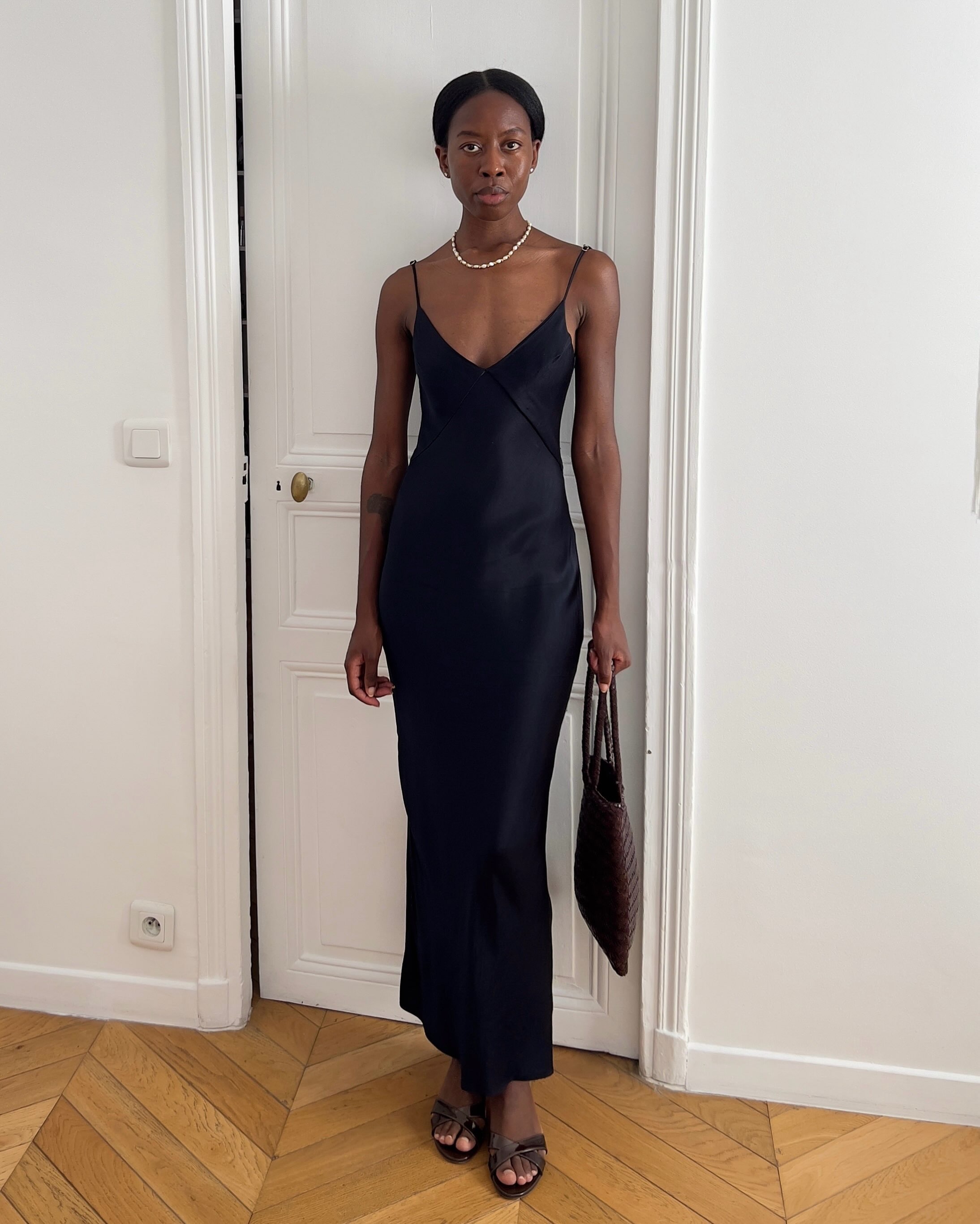 Sylvie Mus wearing a slip dress.