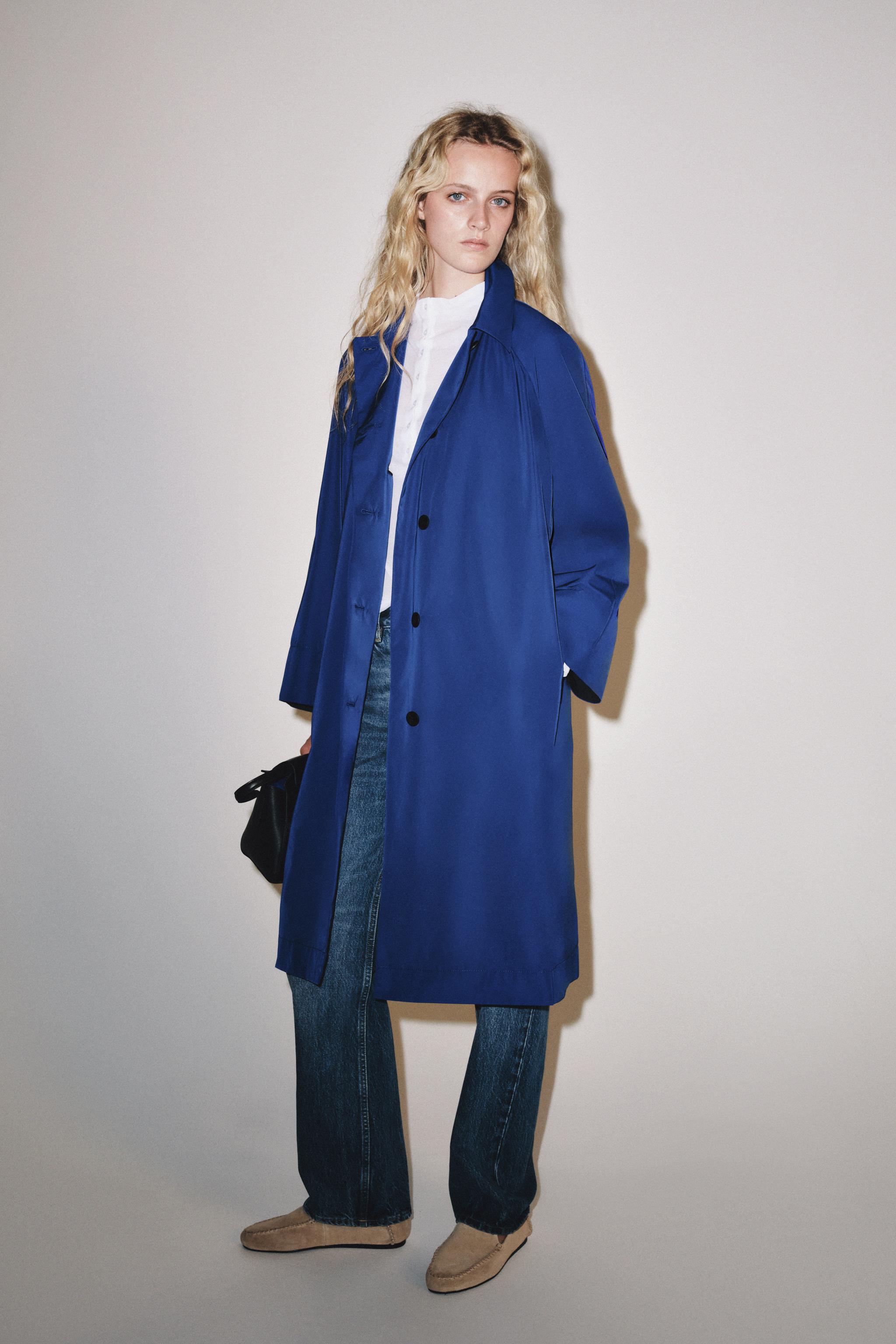 Zw Collection Midi Trench Coat - Bluish - S