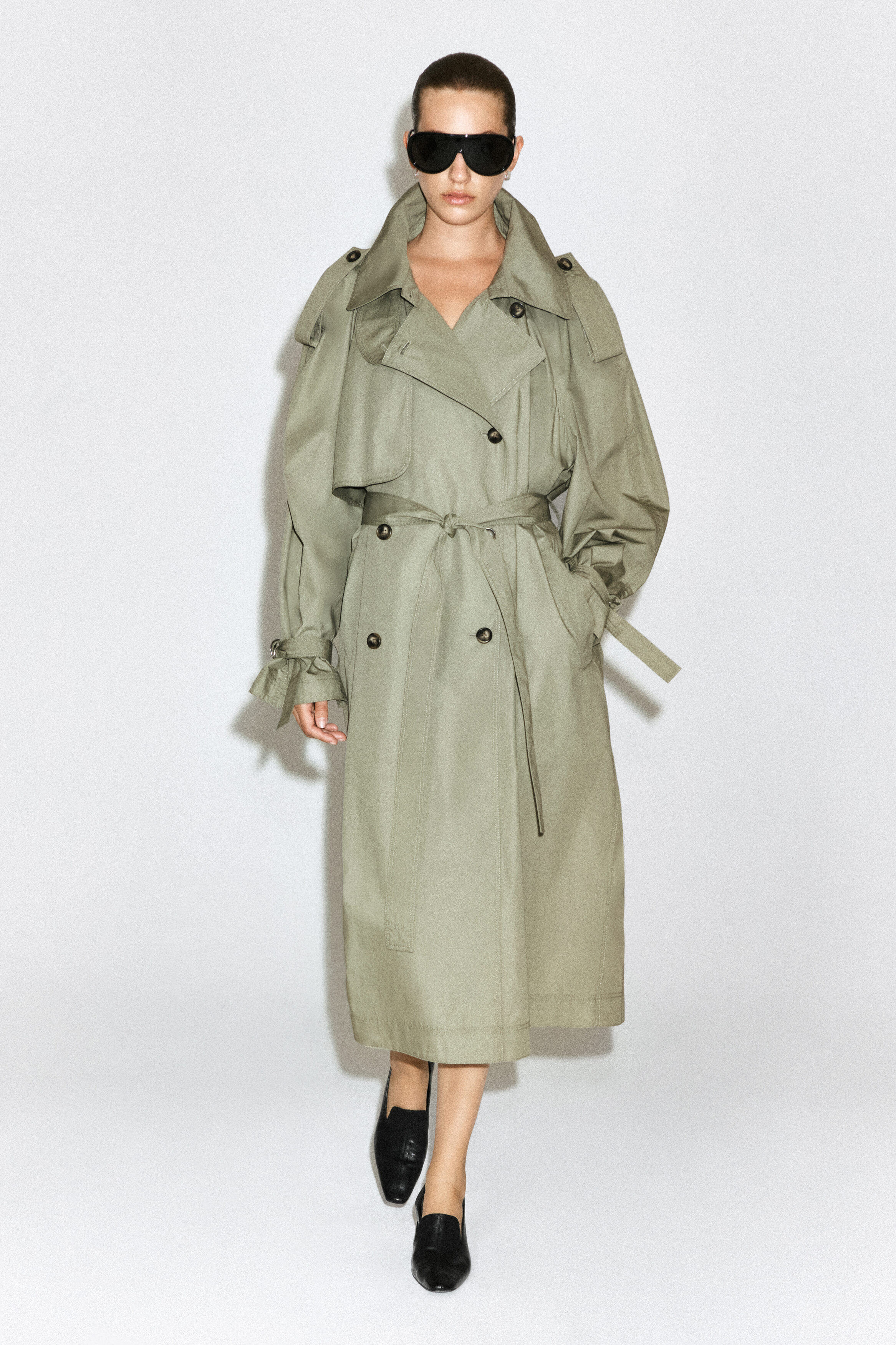 Funnel-Neck Cotton Trench Coat
