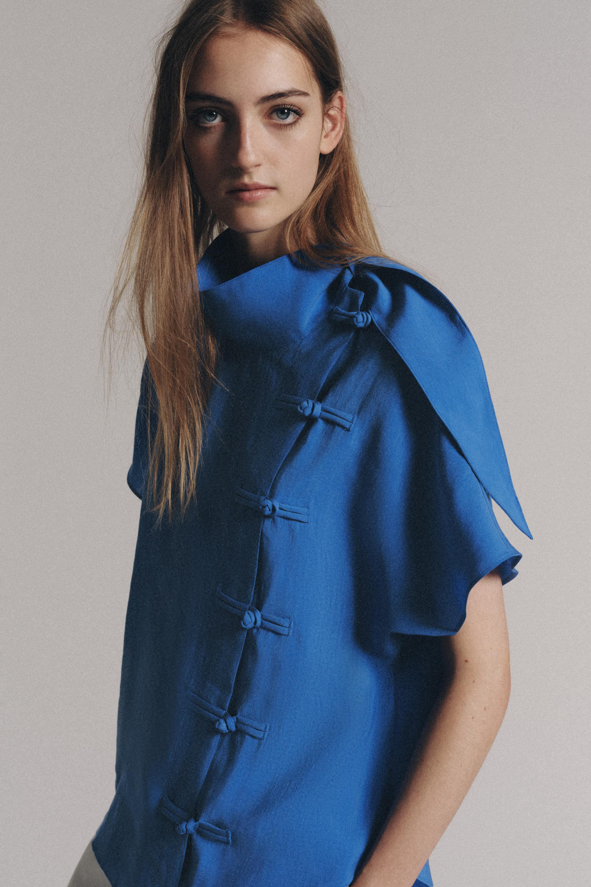 Zw Collection Shirt With Frog Fastening - Bluish - Xs