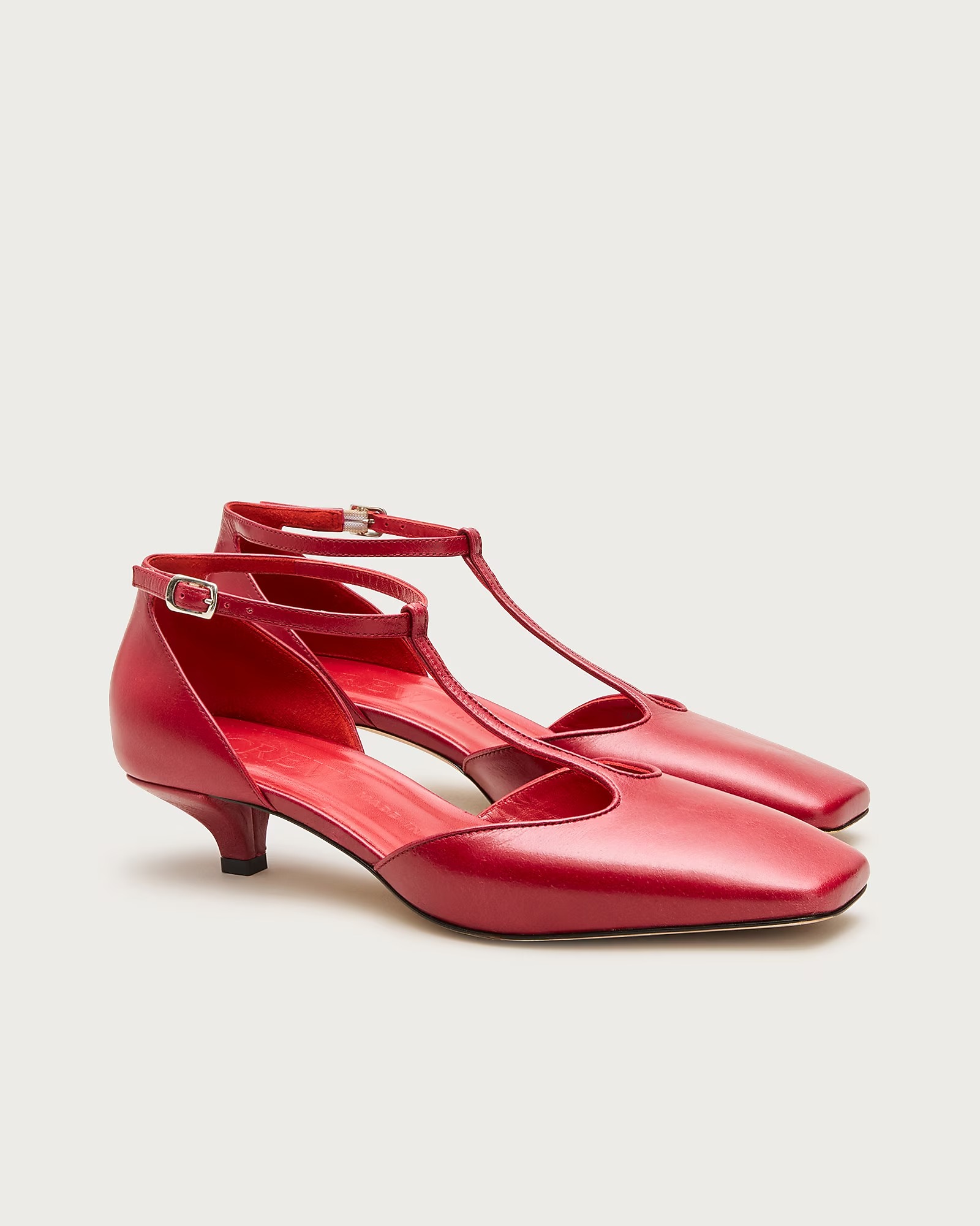 Made-In-Italy T-Strap Heels in Leather