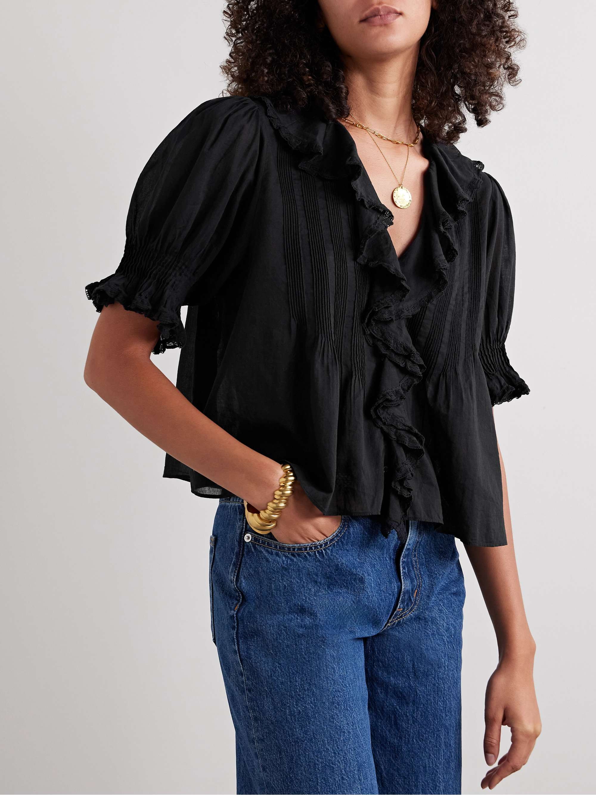 Henri Ruffled Pintucked Organic Cotton-Voile Top