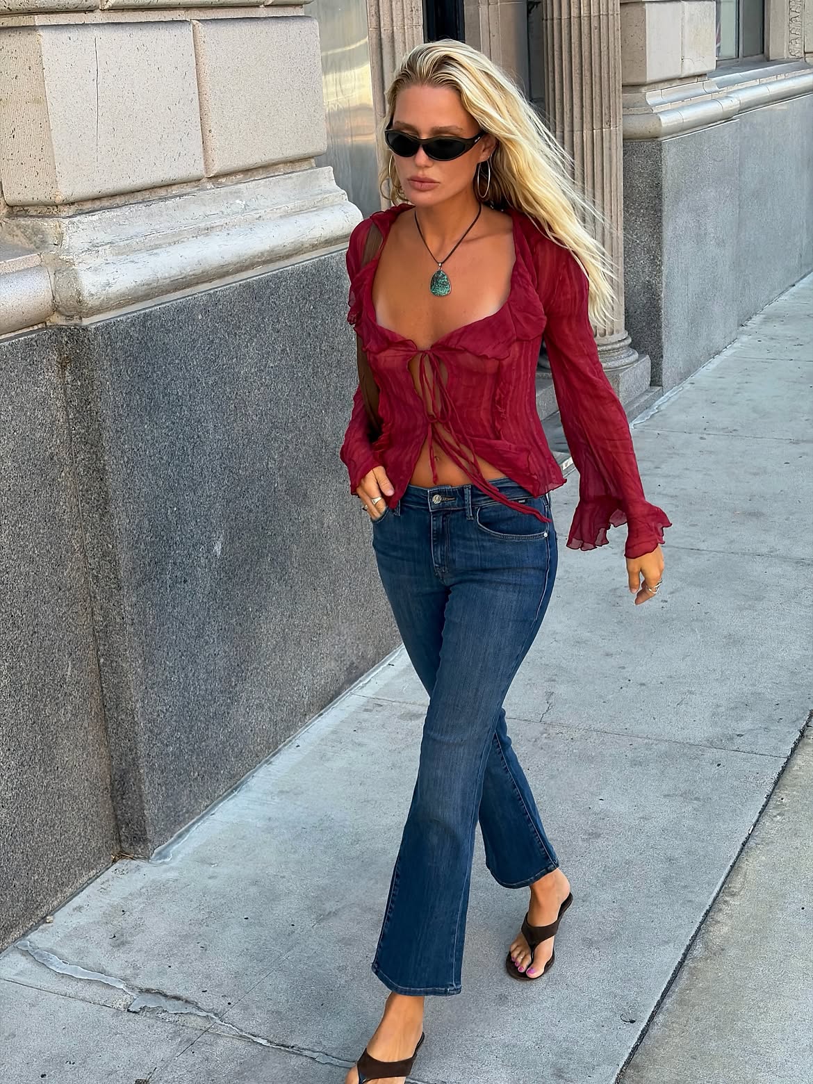 Megan Adelaide in kick flare jeans