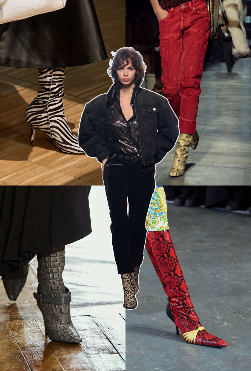 Image shoes one of the autumn boot trends 2026. Animal print shoes are shown at Isabel Marant, Conner Ives, and more
