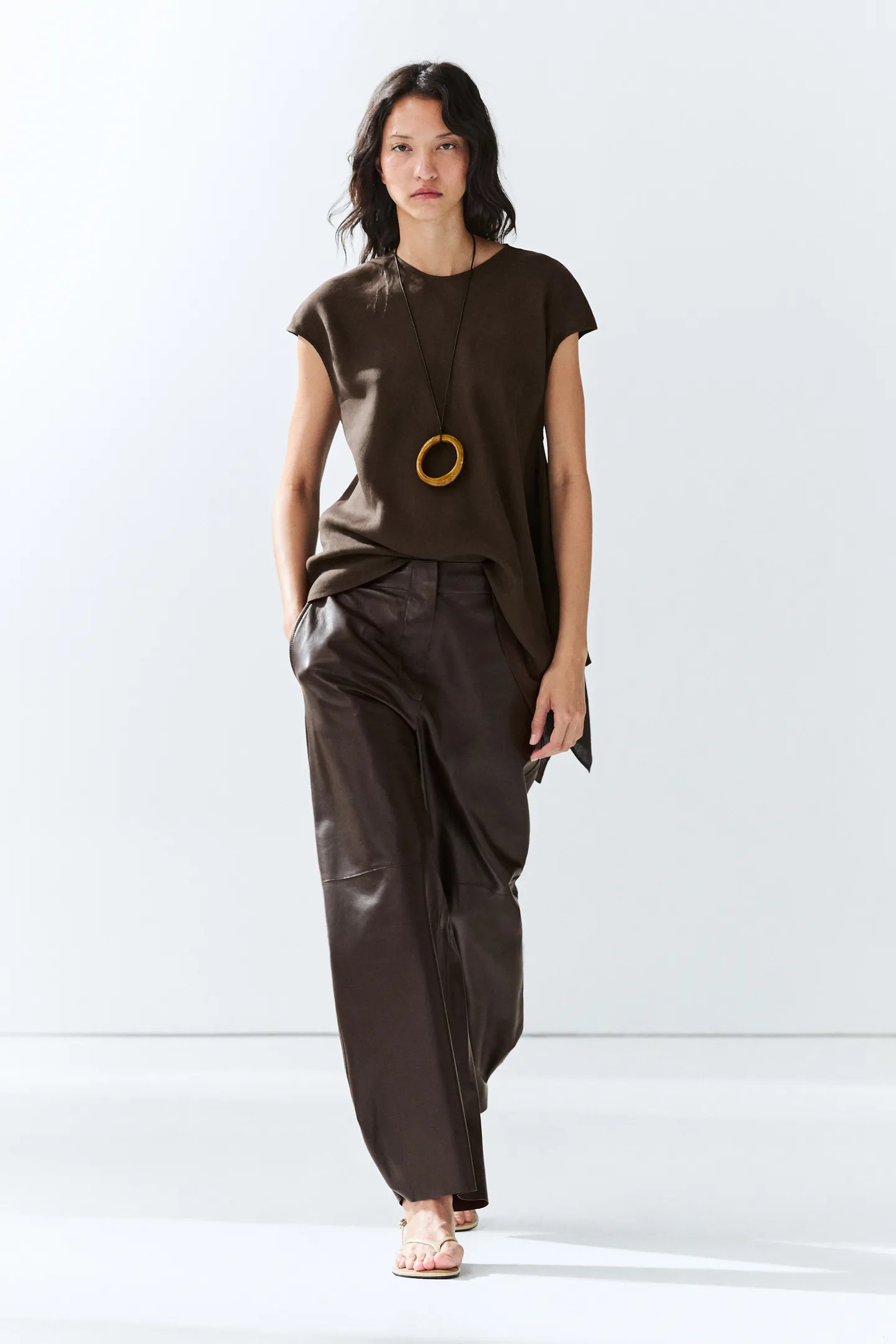 Massimo Dutti, Leather Barrel Fit Pants