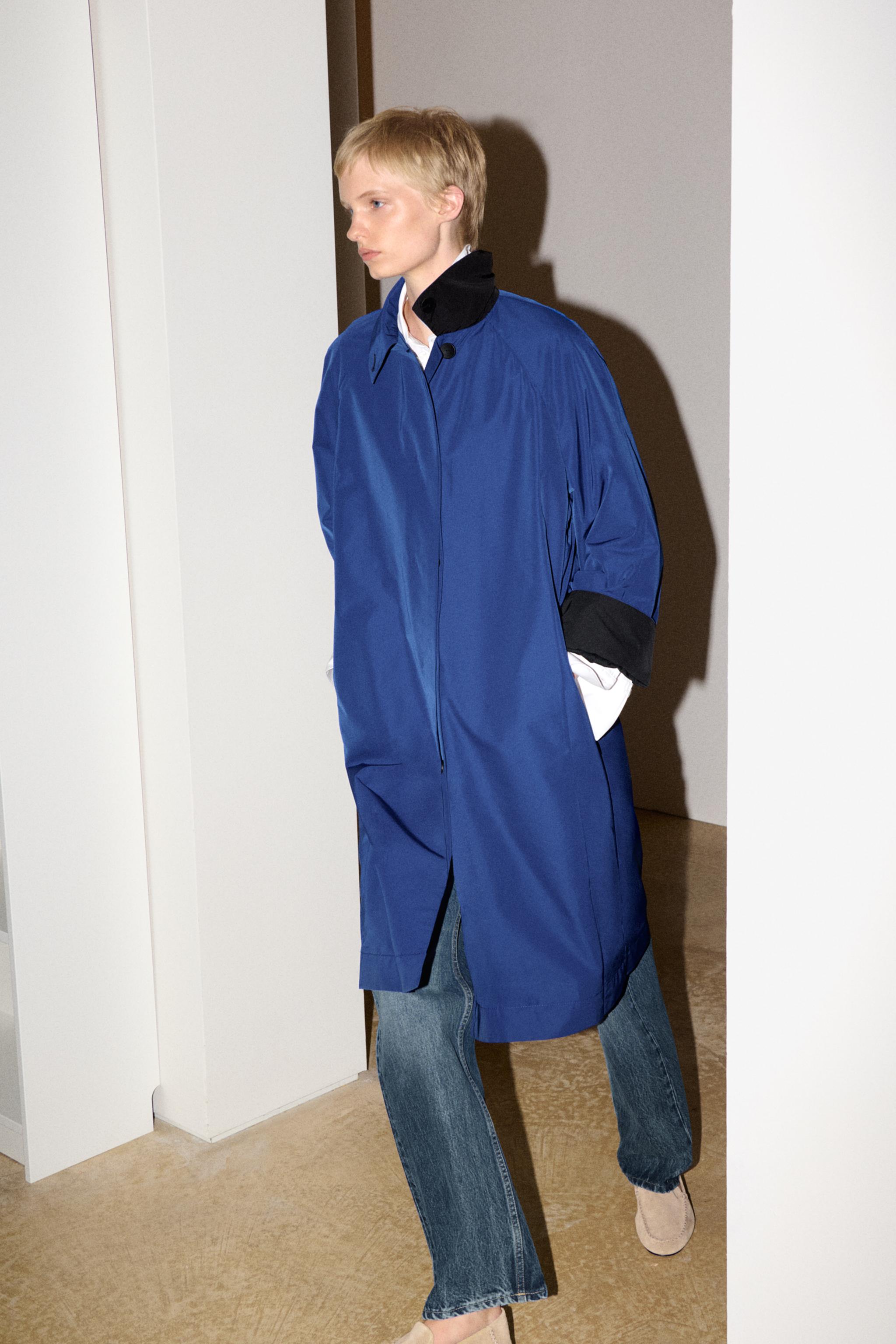 Zw Collection Midi Trench Coat - Bluish - S