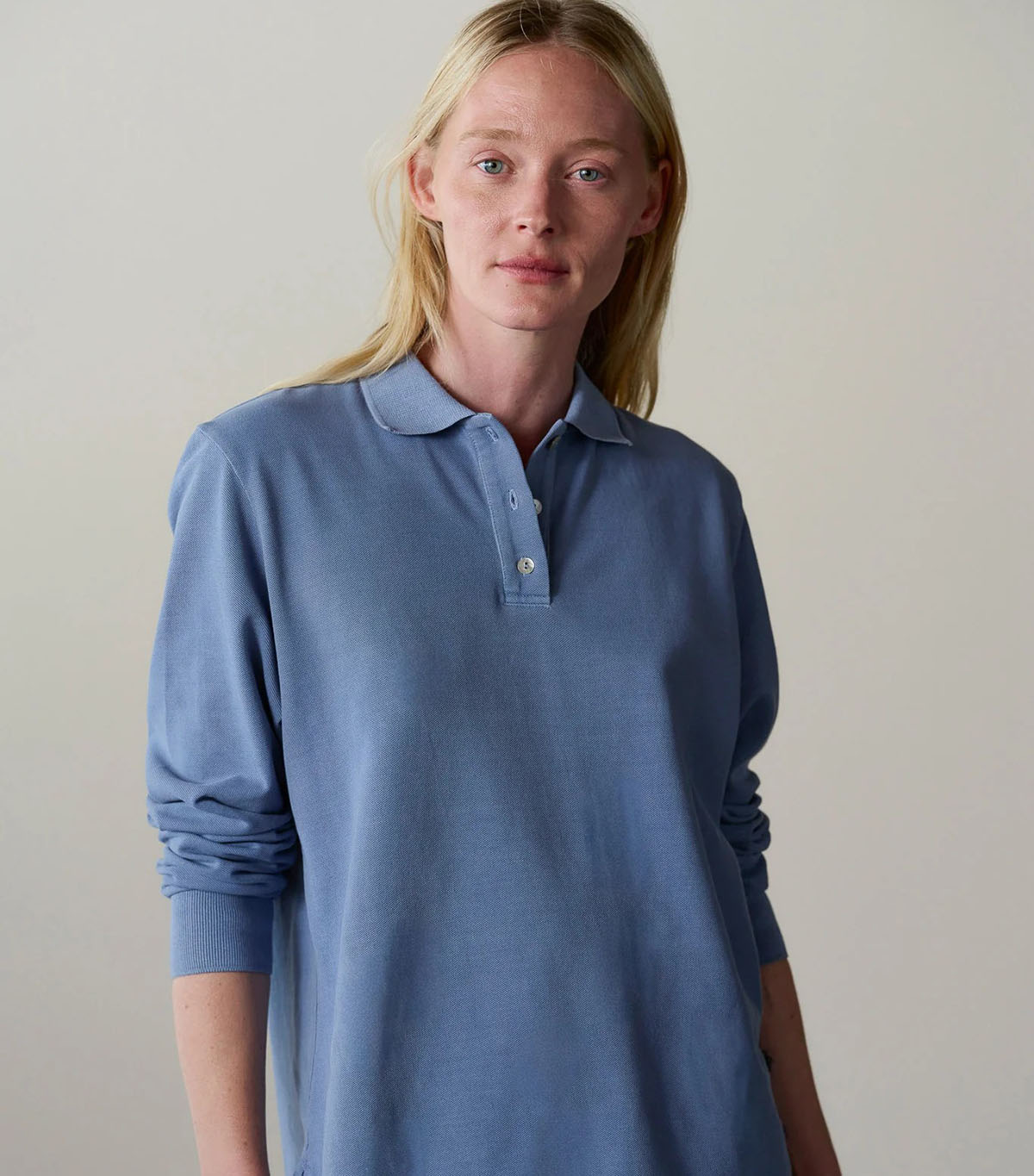 DONNI., The Pique Longsleeve Polo - Cornflower / Cornflower / Xxs