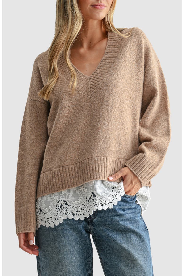 Lace Hem V-Neck Sweater