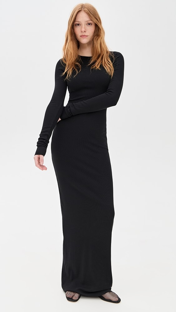 Long Sleeve Crewneck Maxi Dress - Black