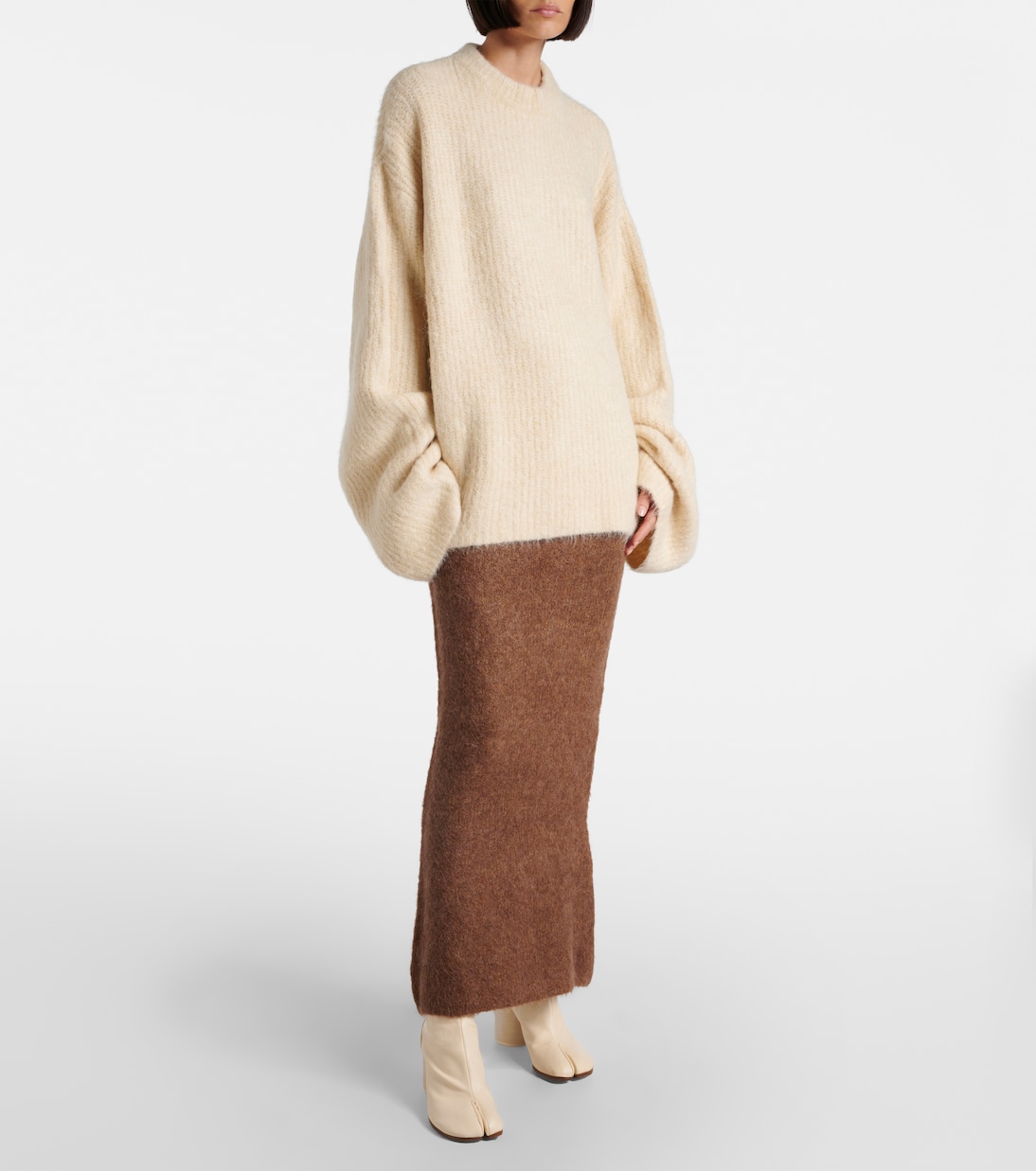 Ribbed-Knit Oversized Sweater in White - Entire Studios