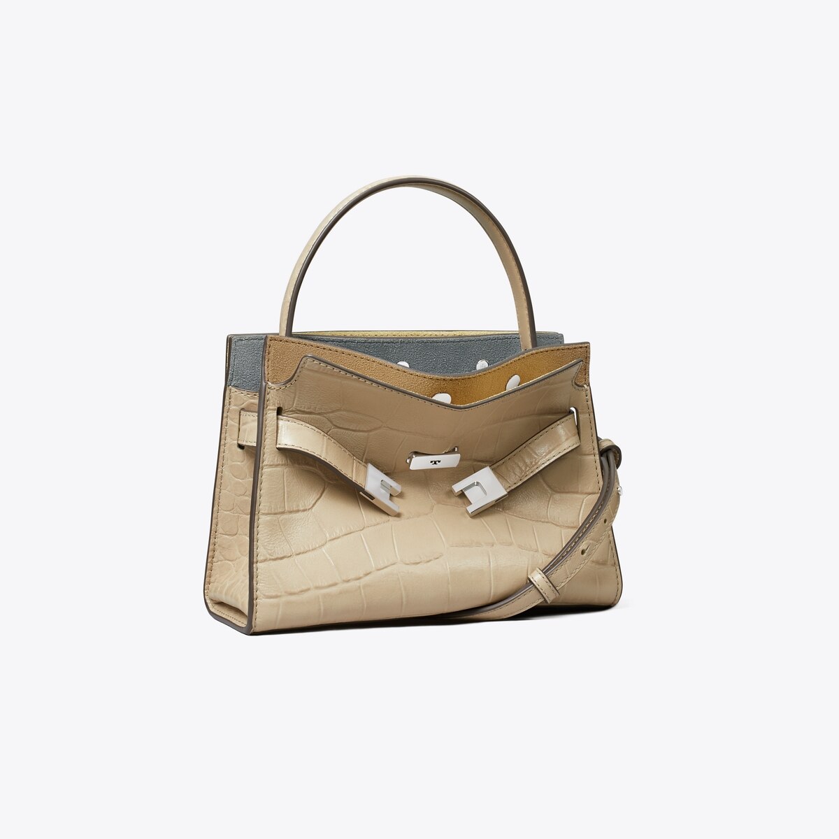 Petite Lee Radziwill Croc-Embossed Double Bag in Beige, Size Os