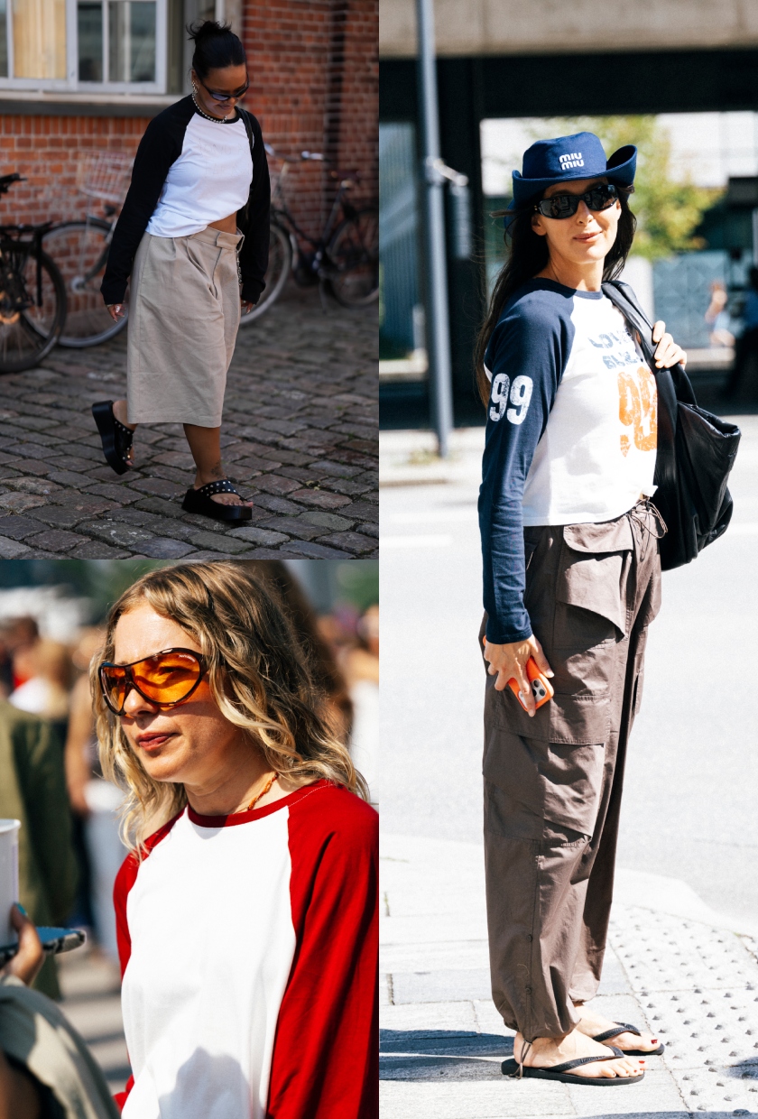 A collage of the raglan top trend spotted at Copenhagen Fashion Week August 2026.