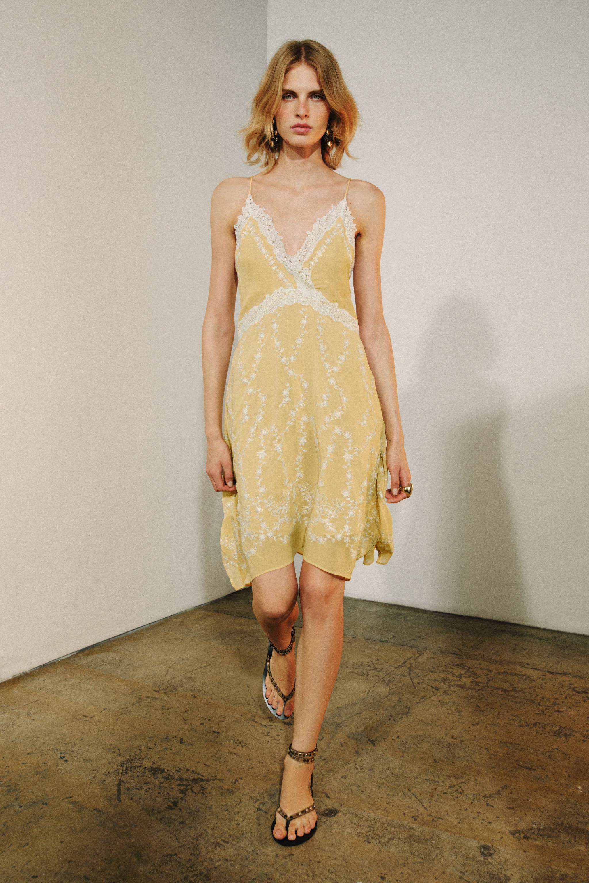 Zw Collection Embroidered Short Dress - Lemon - Xs