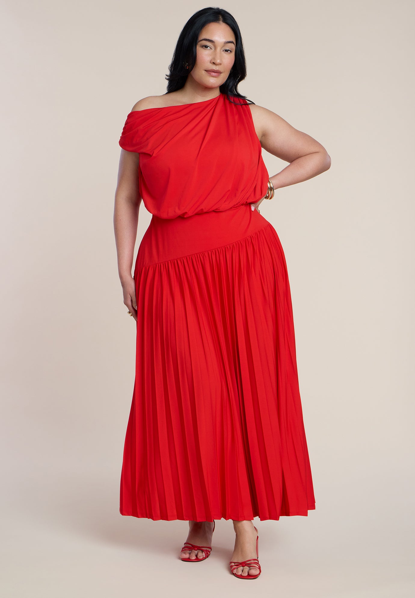 Draped One-Shoulder Maxi Dress