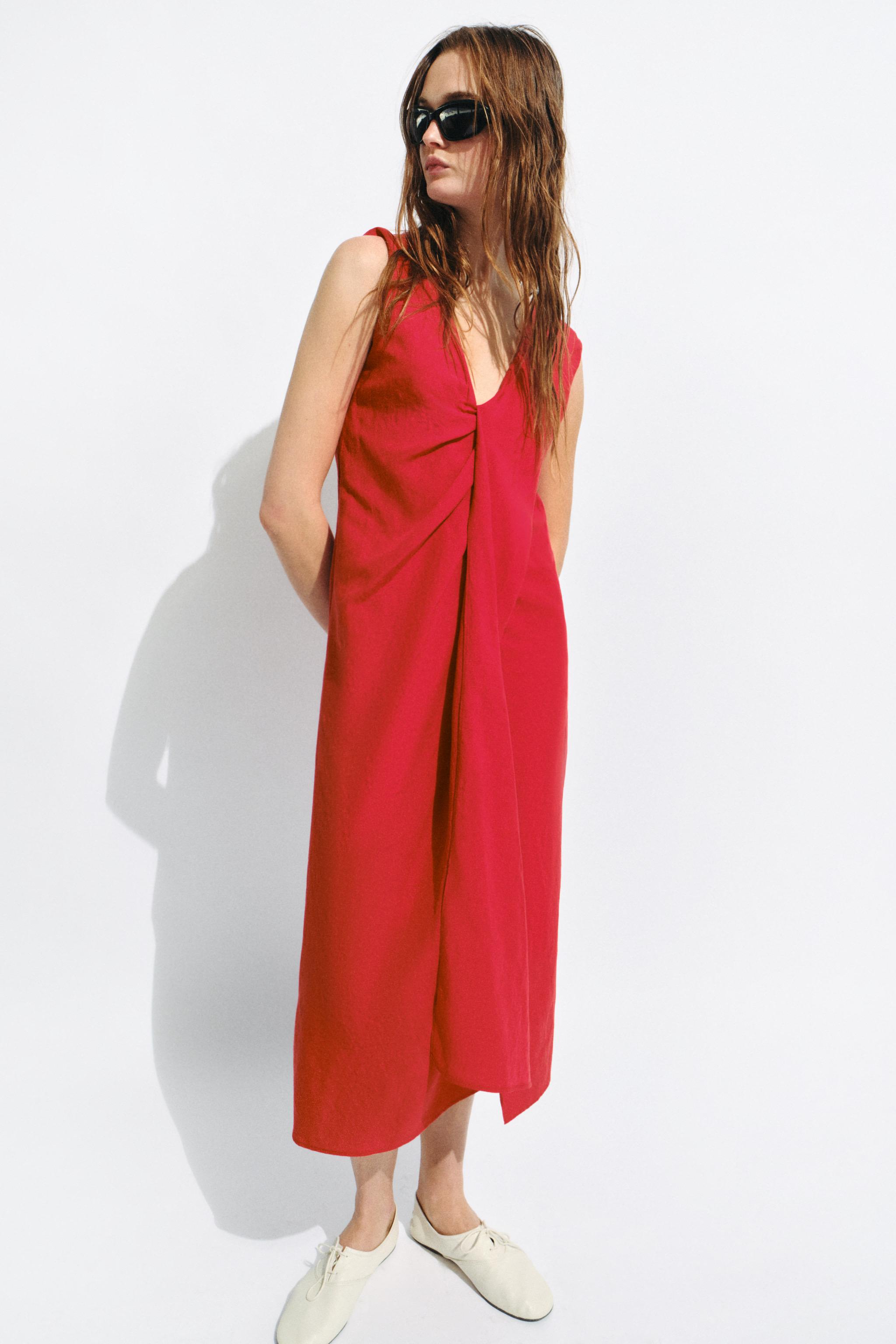 Zw Collection Gathered Midi Dress - Red - Xs