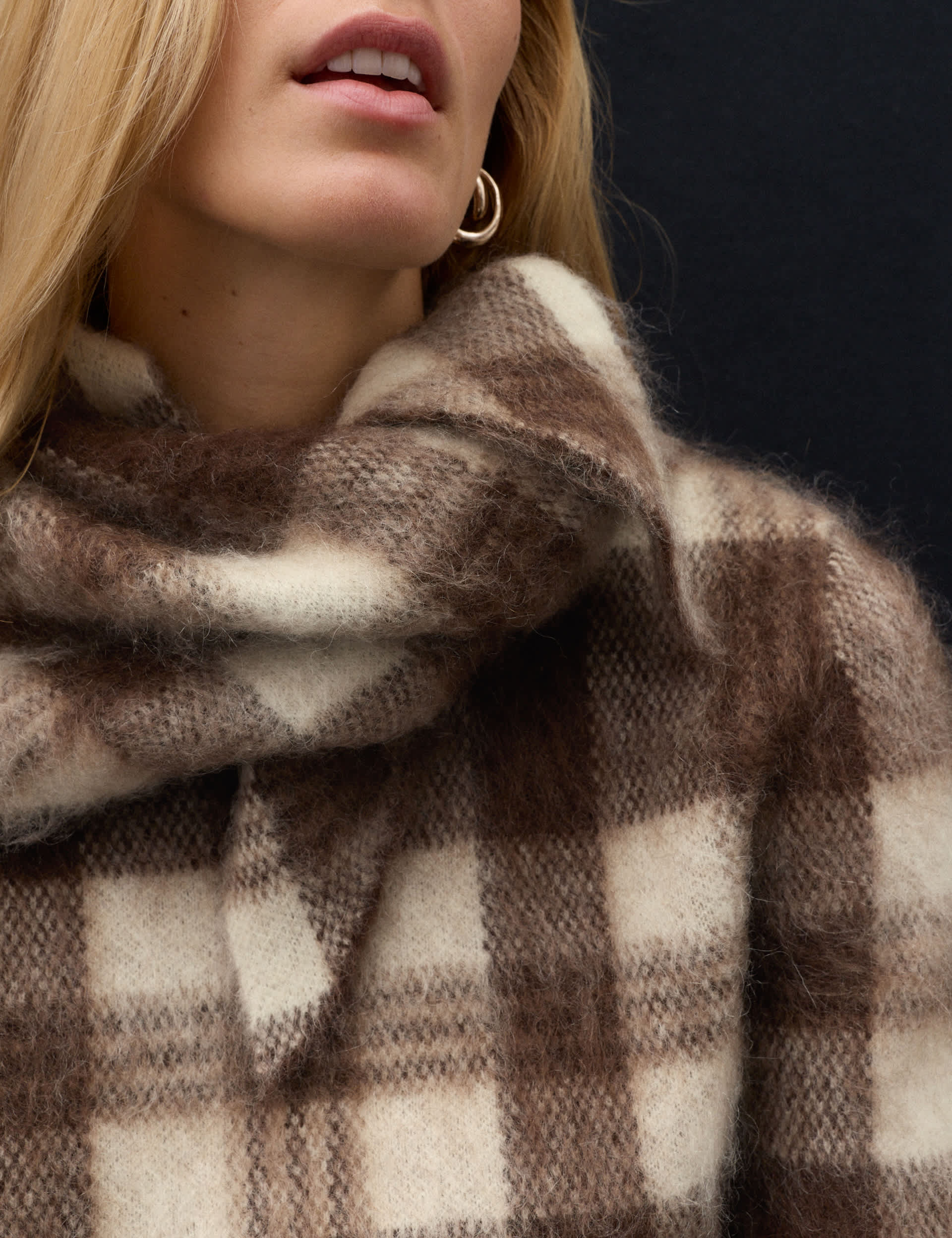 Mohair Blend Checked Triangle Scarf
