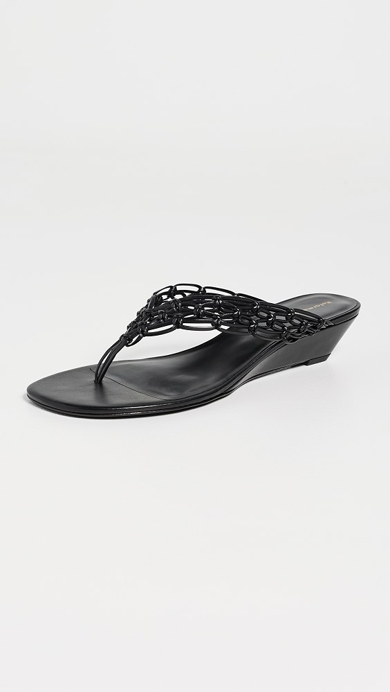 Libby Wedge Sandals - Black Leather