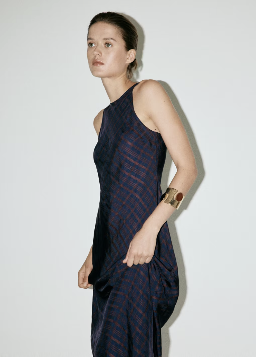 MANGO, Halter-check dress
