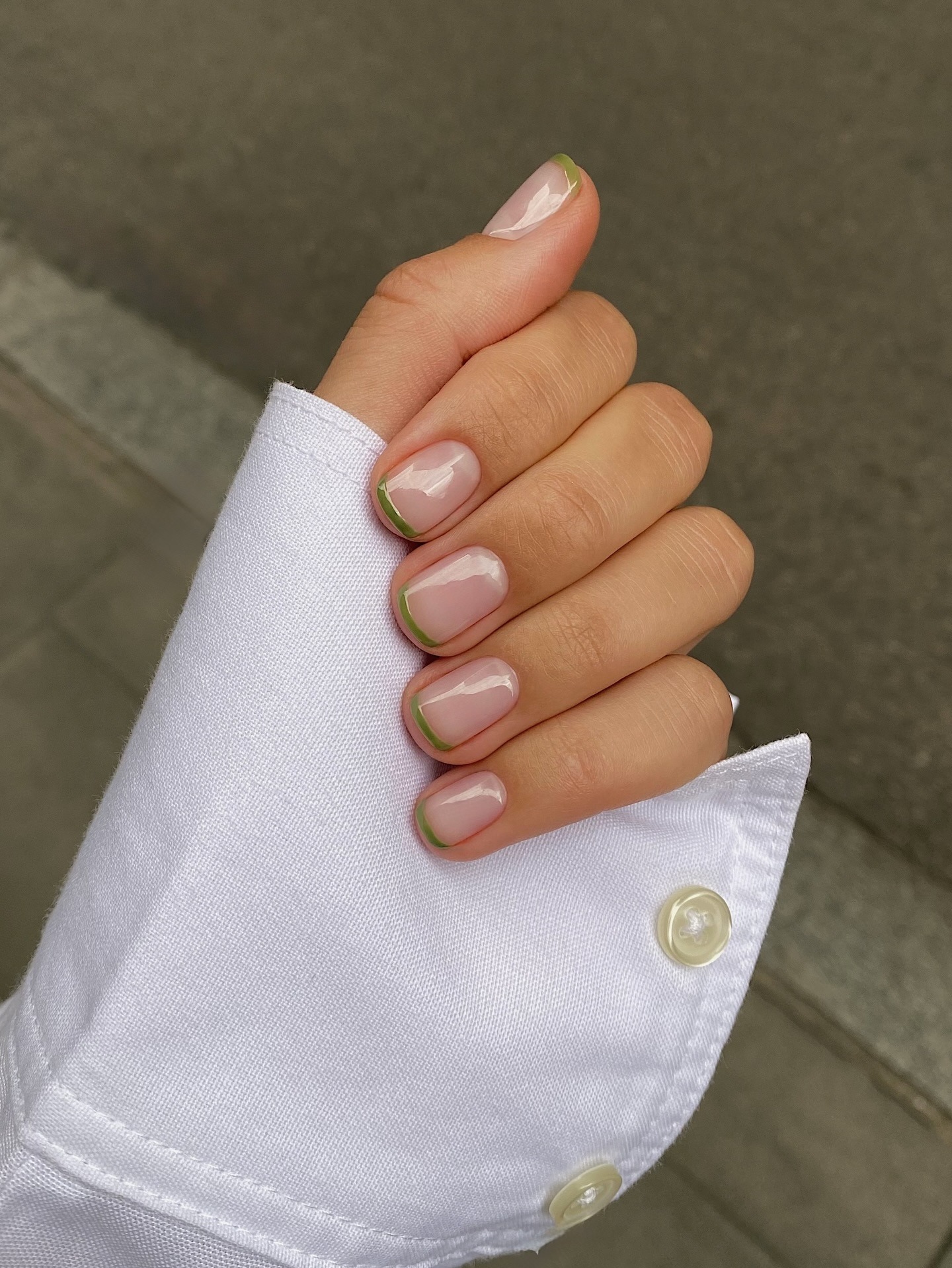 Olive green French tip nails
