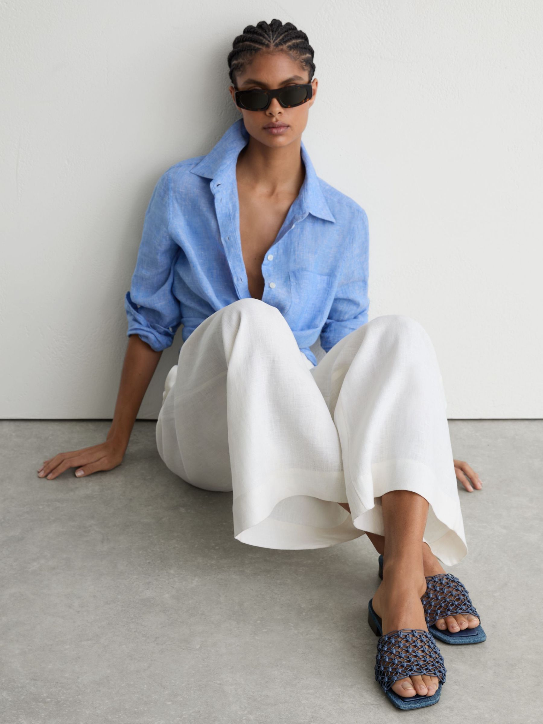 Woven Flat Denim Sandals in Blue - Size 3 Eu 36