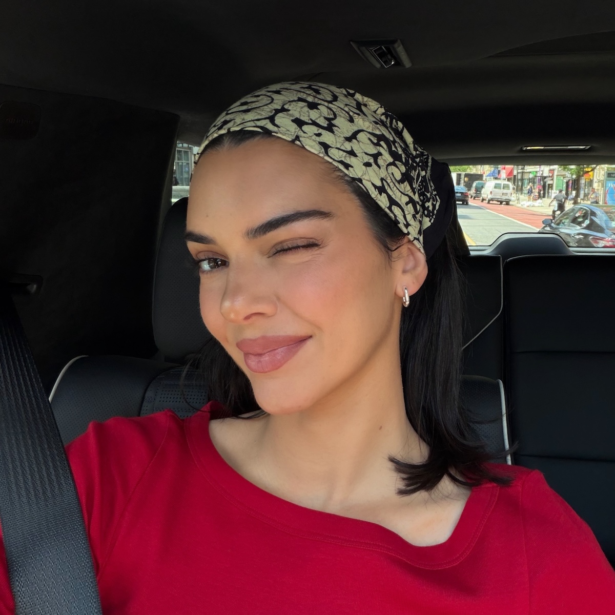 Kendall Jenner taking a car selfie.