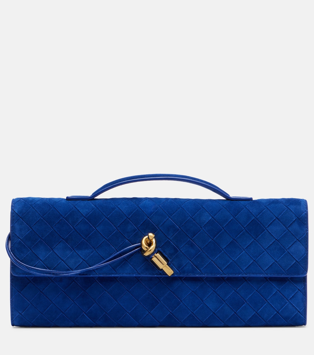 Intrecciato Suede Clutch in Blue - Bottega Veneta