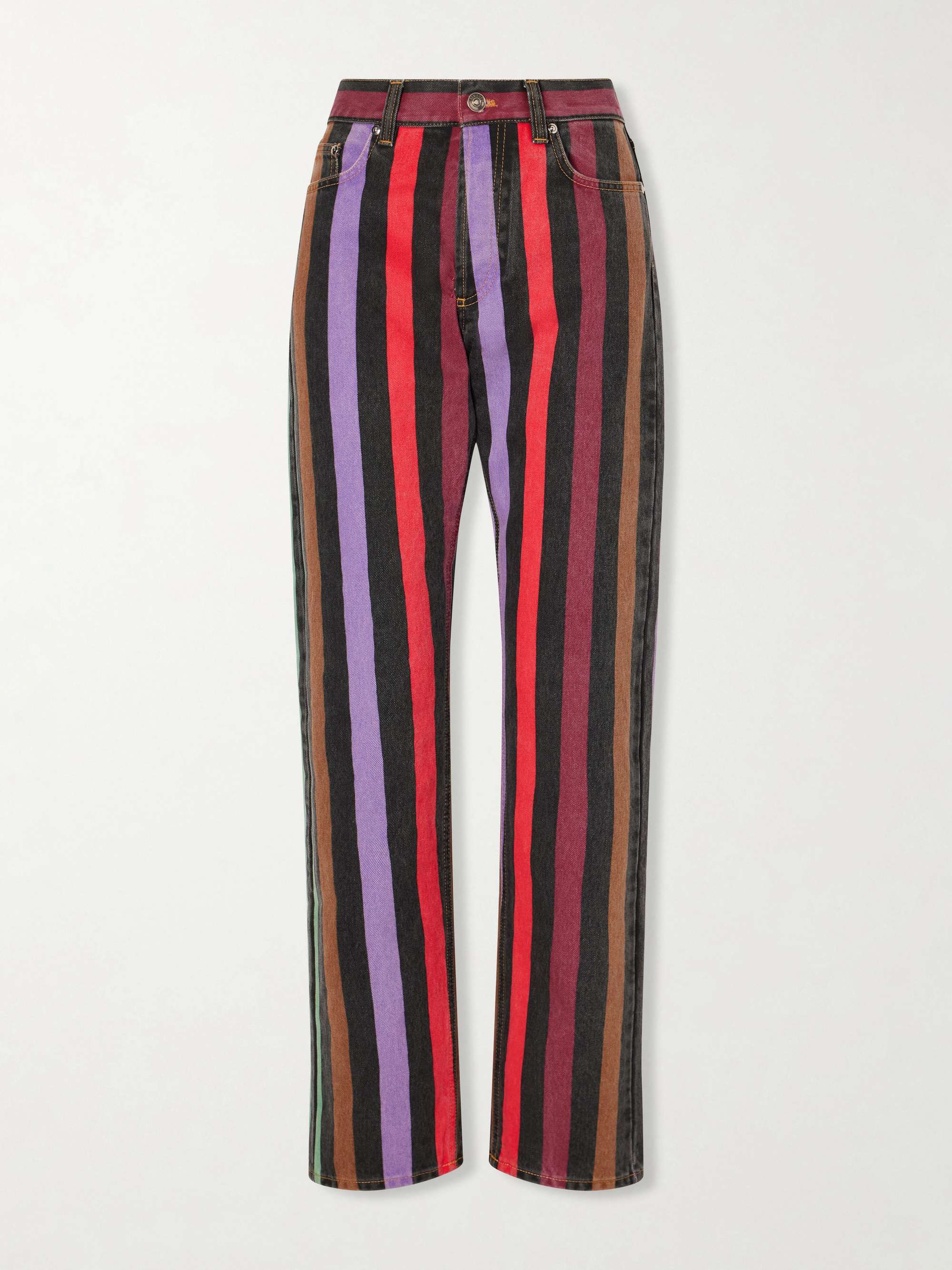 Striped Mid-Rise Straight-Leg Cotton Jeans