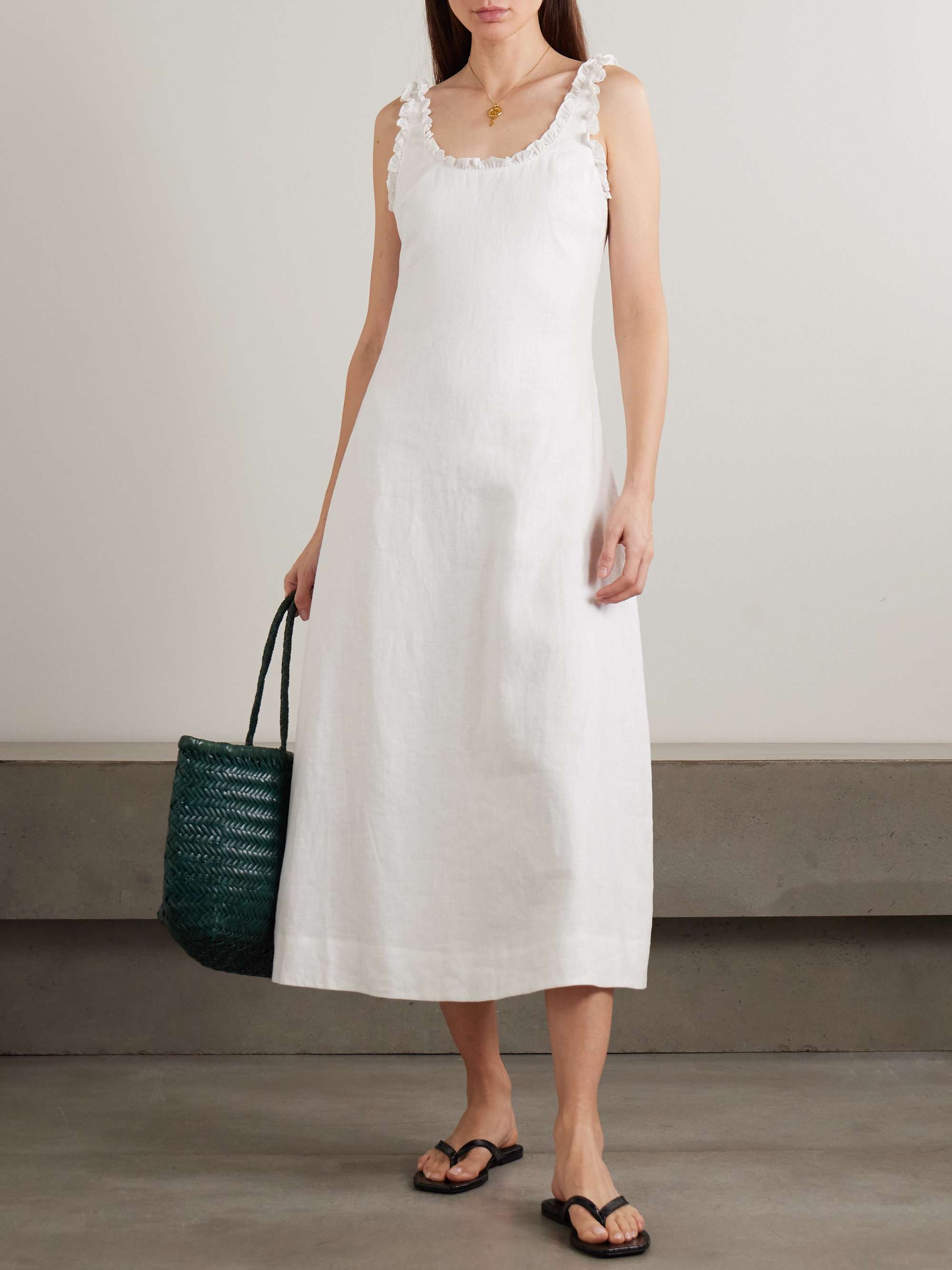Florence Ruffle-Trimmed Linen Midi Dress