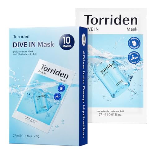 Torriden Dive in Hyaluronic Acid Facial Mask (10 Sheets) | Deep Hydration Korean Face Sheet Mask | Panthenol & Allantoin | Korean Skincare Mask