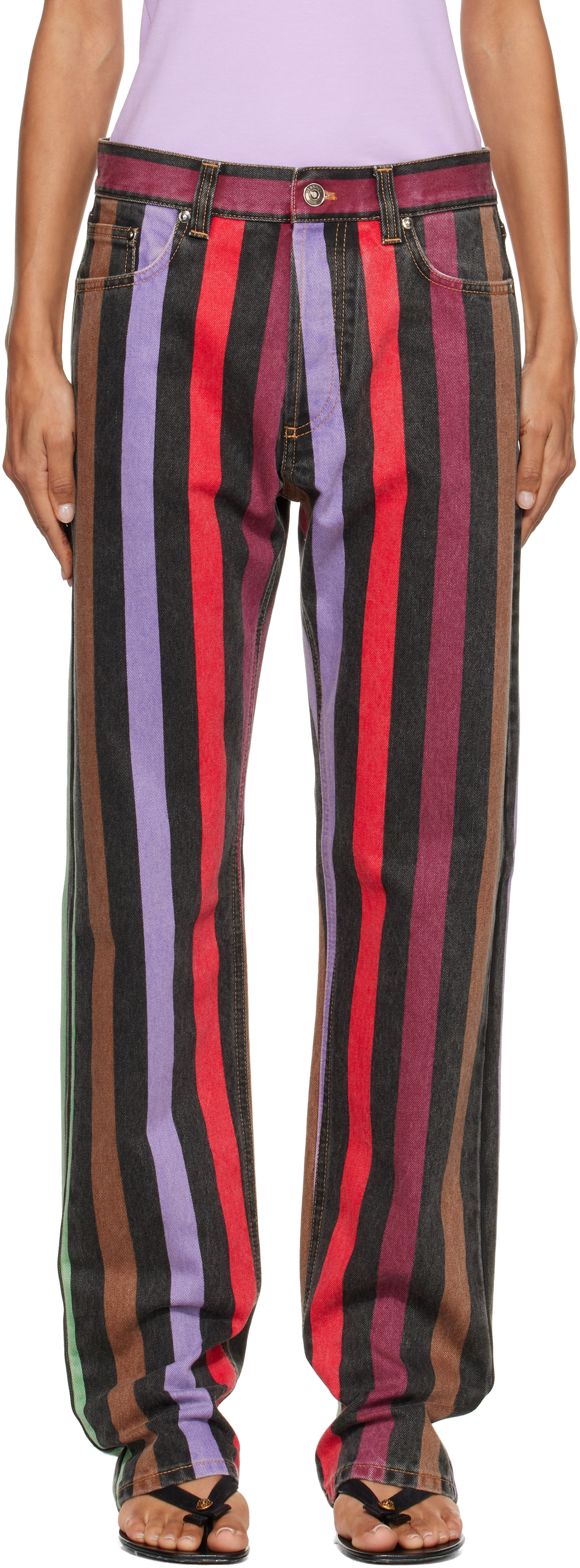 Multicolor Striped Straight Jeans