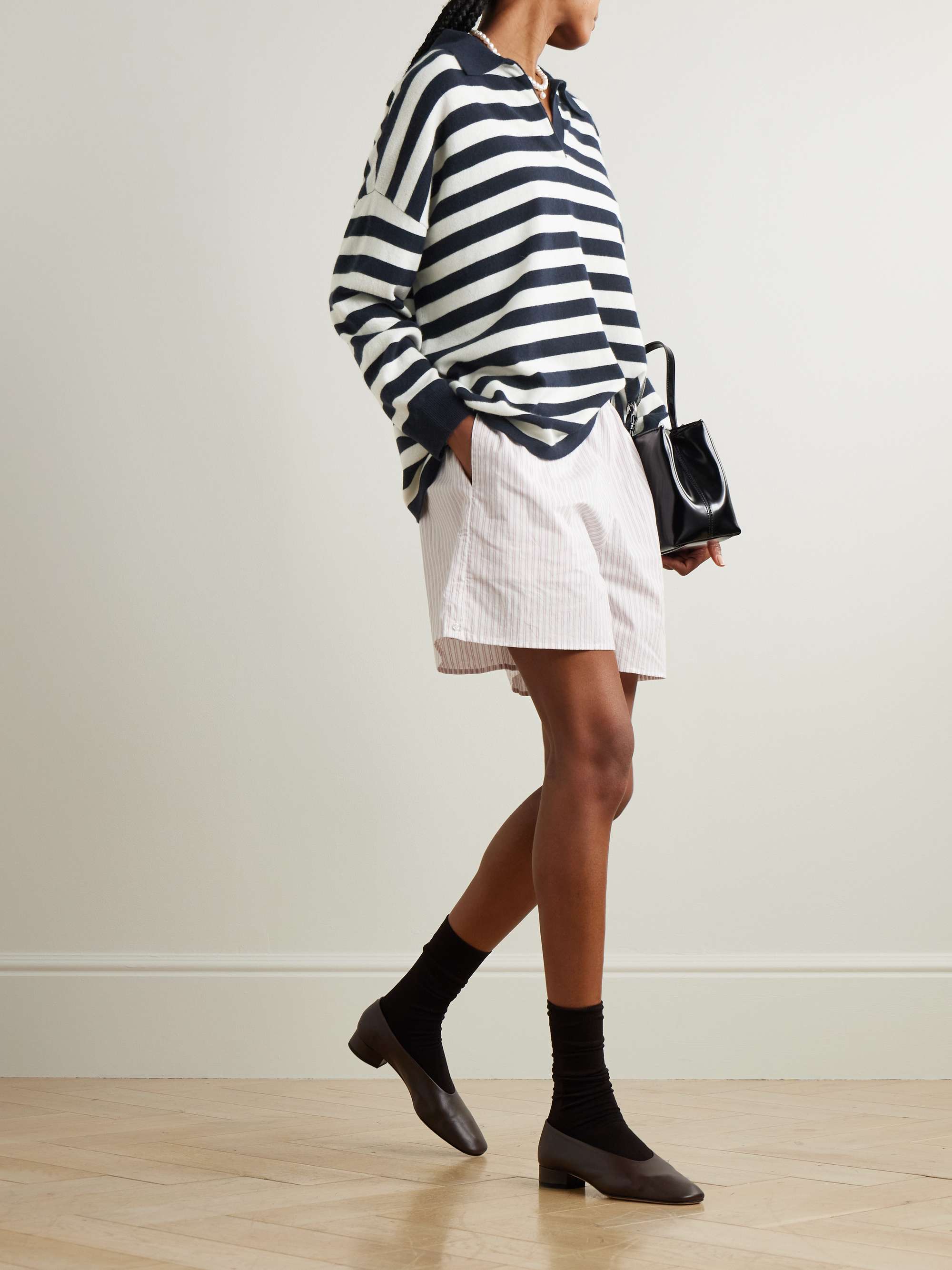Victoria Oversized Striped Cashmere Polo Sweater