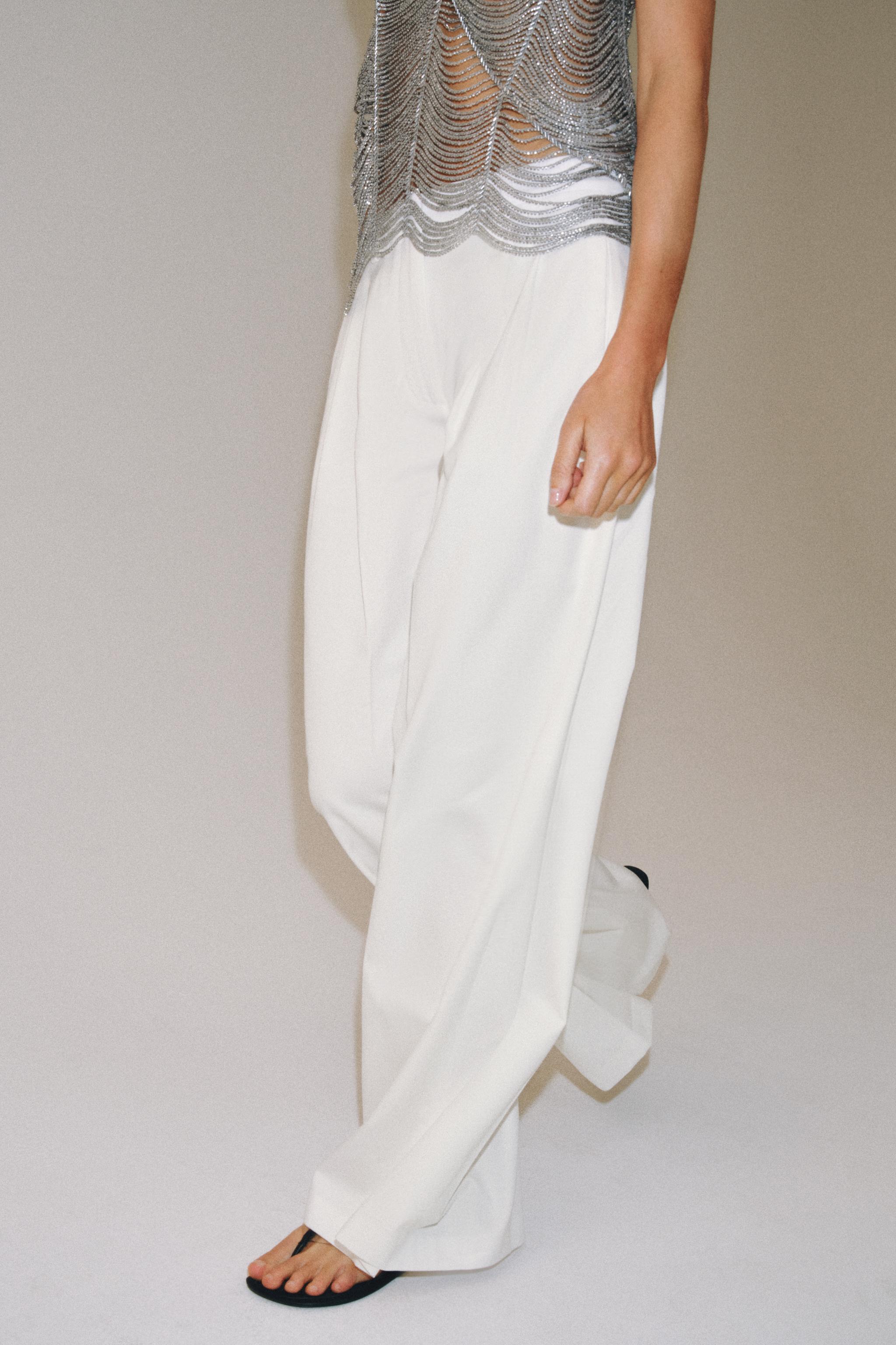 Zw Collection Pleated Wide-Leg Trousers - White - Xs